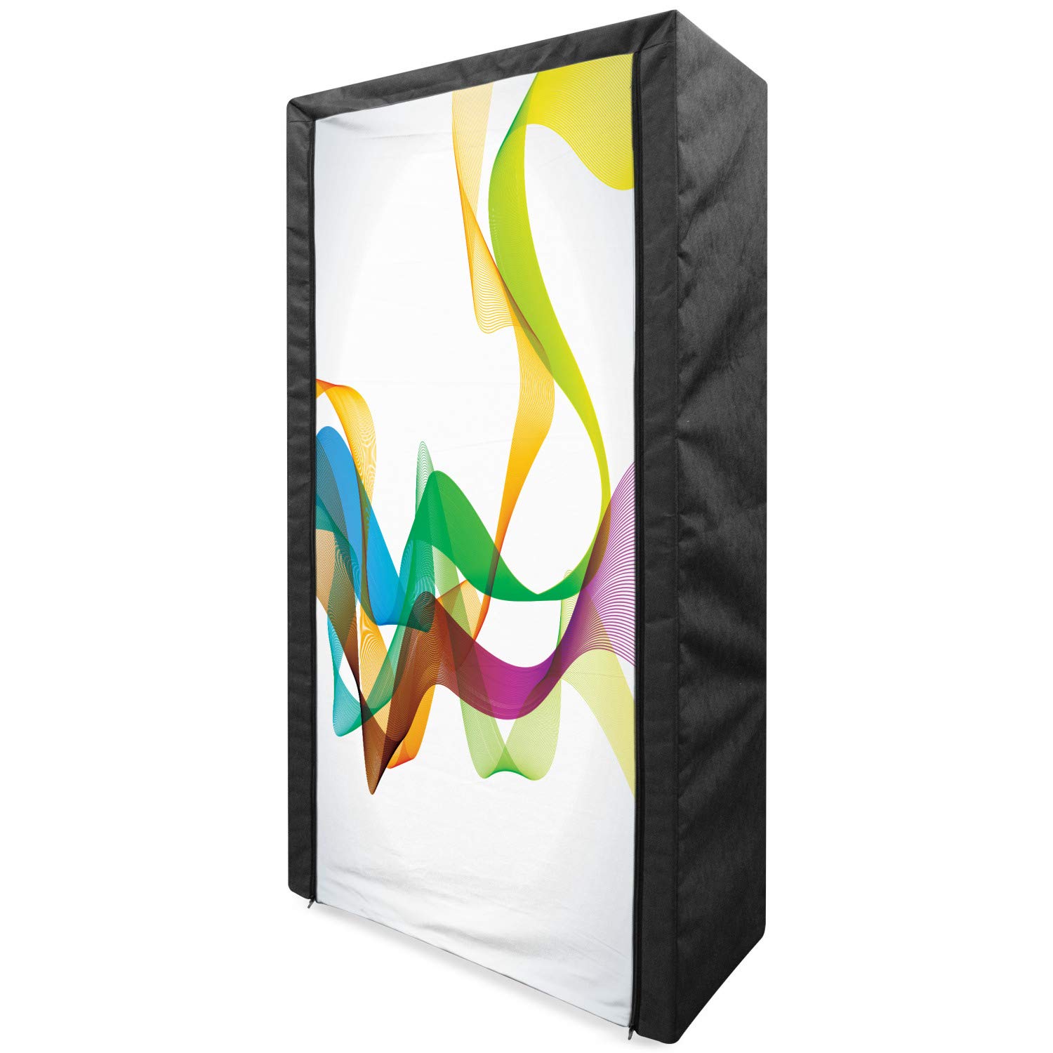 Ambesonne Abstract Portable Fabric Wardrobe with Wavy Ribbon & Rainbow Design - 33.5