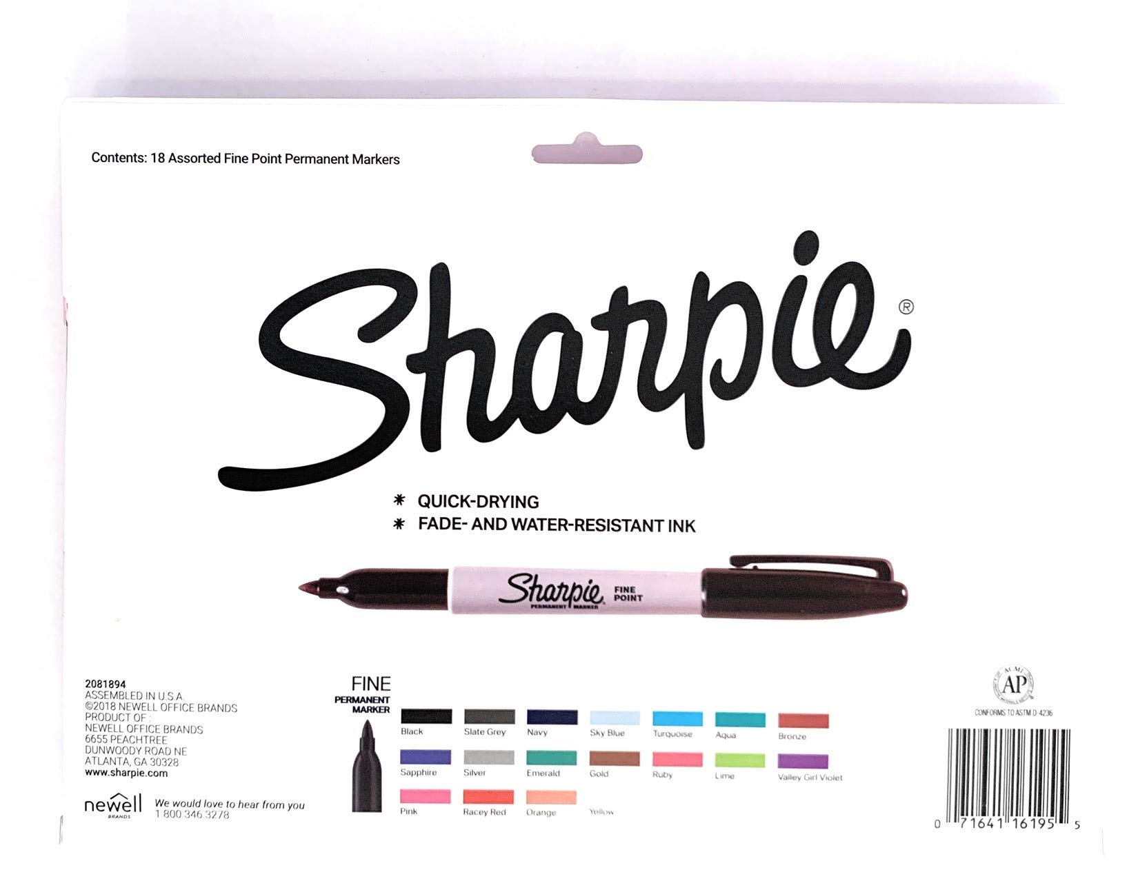 Sharpie 18ct Permanent Markers - 12 Fine + 6 Metallic for Office & Crafts