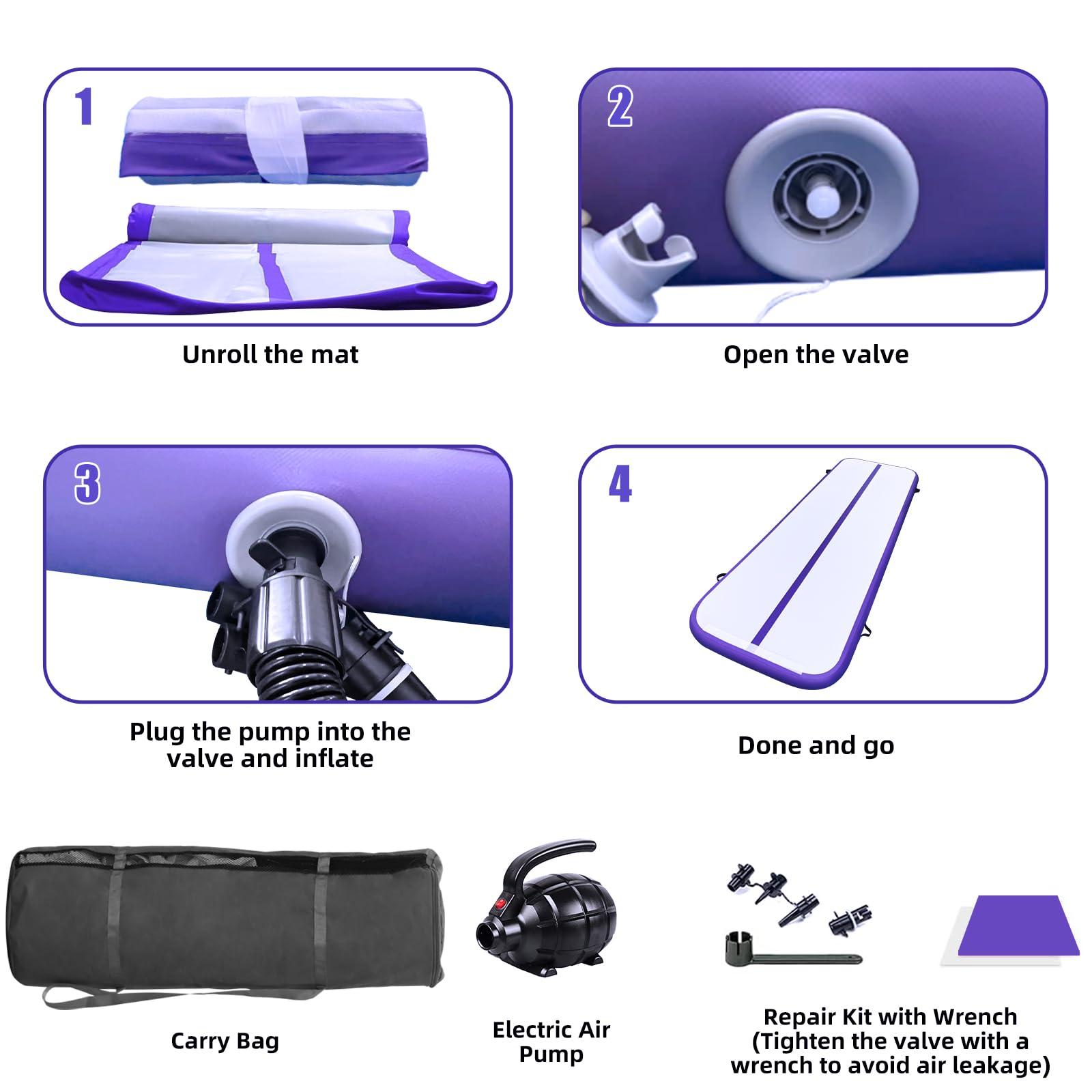10ft 13ft 16ft 20ft Inflatable Air Gymnastics Mat - Thick 4 Inch Tumbling Track with Electric Pump for Home Gym, Yoga, Training & Outdoor Water Play - Perfect for Kids, Adults & Fitness Enthusiasts