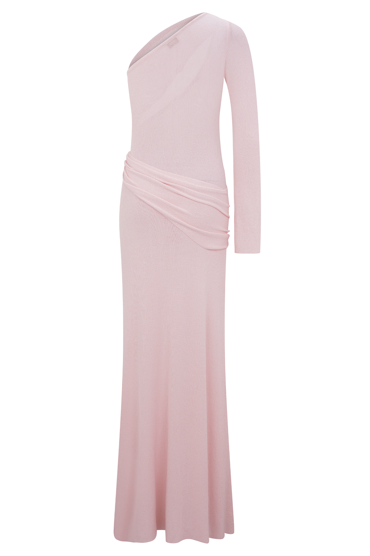 Alexius One Shoulder Knit Maxi Dress in Dusty Pink - Elegant Evening Gown for Weddings, Parties & Special Occasions