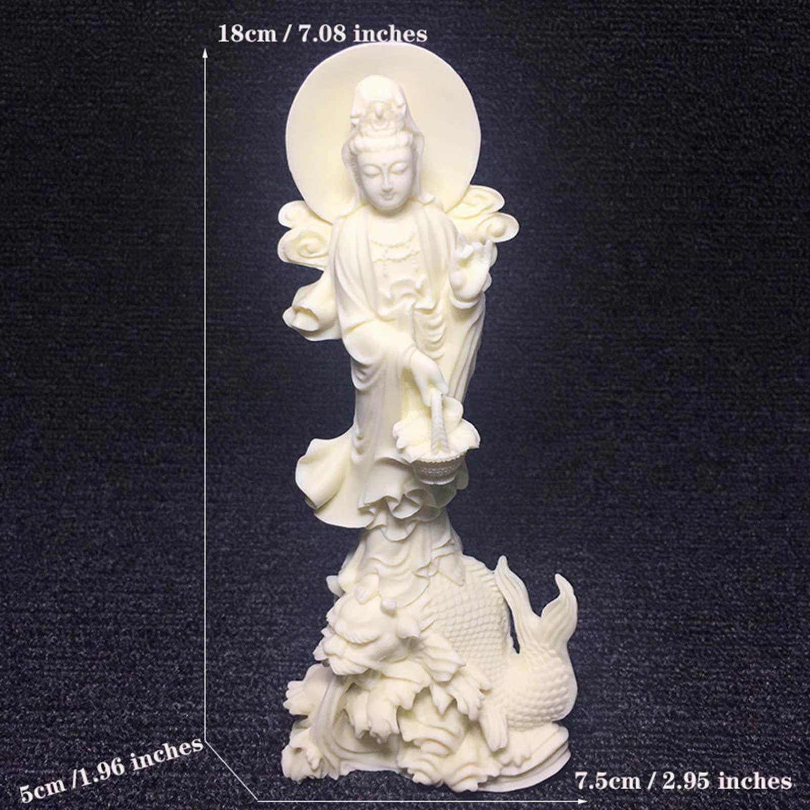7.08 Inch White Guanyin Buddha Statue - Goddess of Mercy Quan Yin Sculpture for Home & Office Decor - Meditation Room, Yoga Studio & Spiritual Gift Idea
