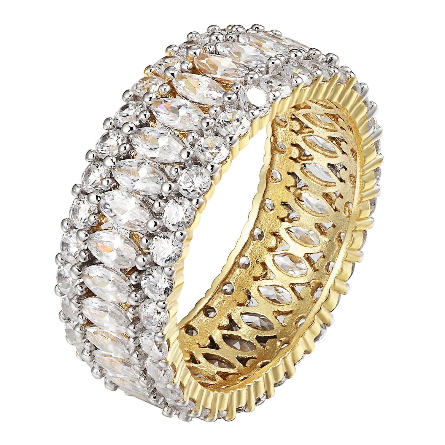 Marquise Cut Eternity Wedding Band Ring - 14k Gold Plated Sterling Silver Bridal Ring for Women - Perfect for Engagement, Anniversary & Special Occasion Gifts