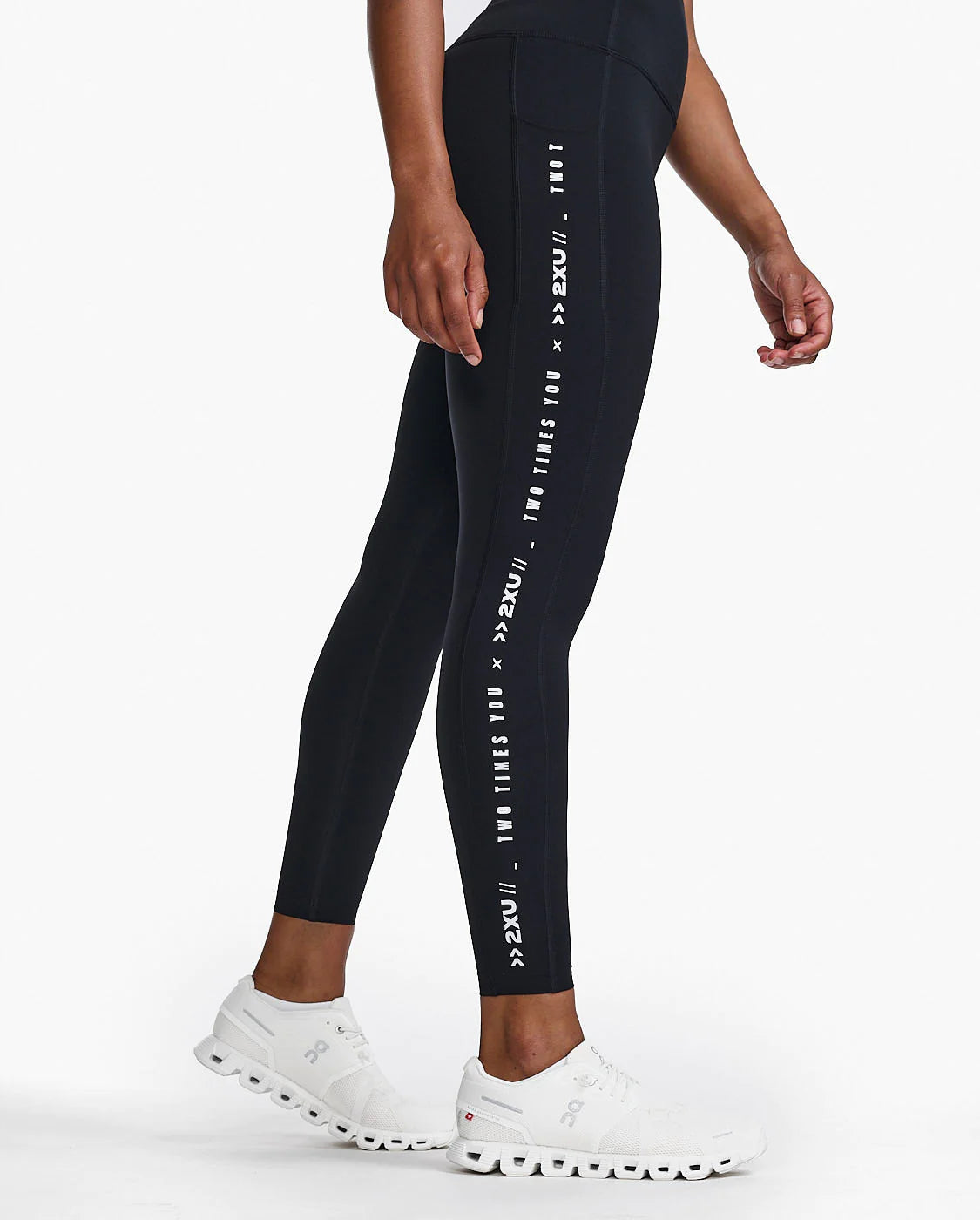 High Rise Compression Tights for Women - Form Line Up Black & White | Workout, Yoga, Running & Gym Performance Leggings