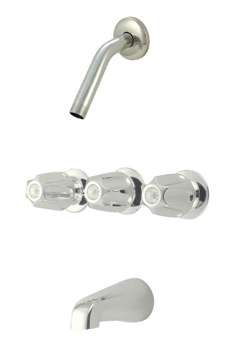 PlumbUSA 3-Handle Tub and Shower Faucet with Compression Stems - Chrome Finish for Bathroom Remodel | No Shower Head Included | Perfect for Traditional Bathrooms and Vintage Home Decor