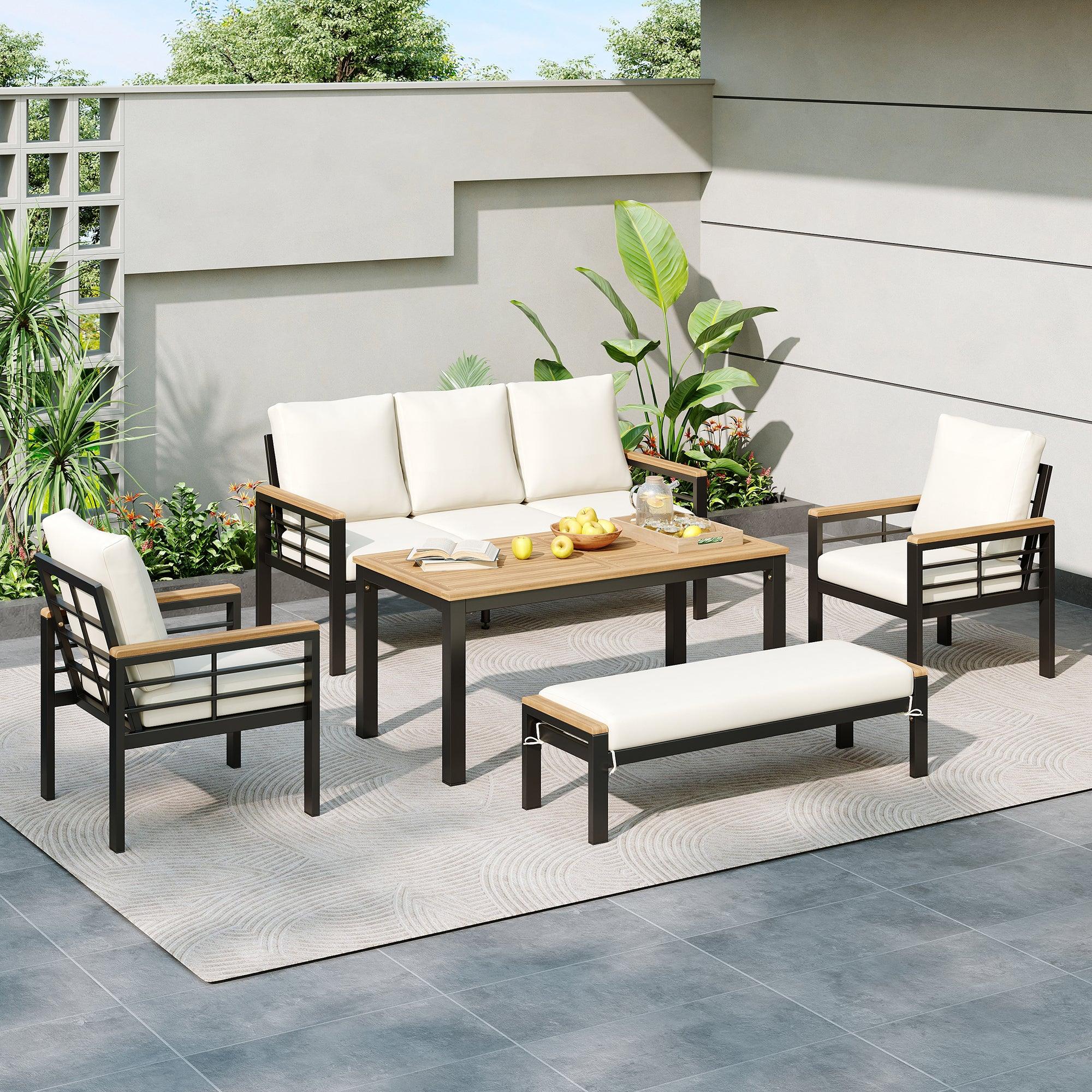 5-Piece Outdoor Patio Conversation Set with 3-Seat Sofa & Cushions - Perfect for Backyard, Poolside, Garden, and Outdoor Relaxation