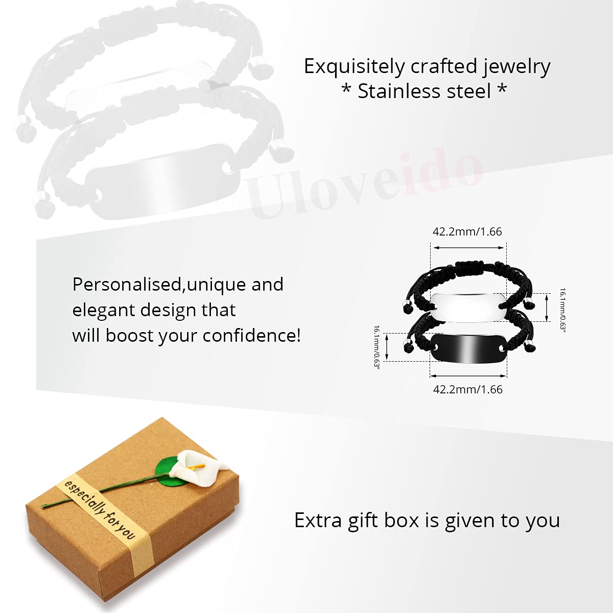 Personalized Engraved Name ID Braided Bracelet Set for Men & Women - Custom Handmade Couple Friendship Bracelets - Perfect for Anniversaries, Gifts & Everyday Wear Y1303