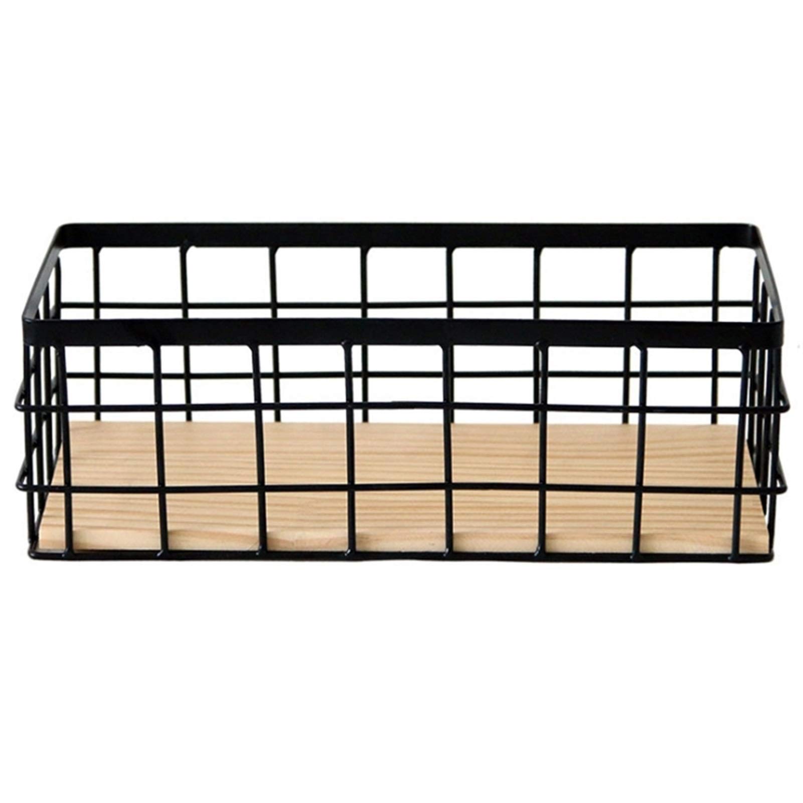 FEIMENGALL Iron Wall Shelf with Wooden Board - Hanging Storage Basket & Organizer for Home, Kitchen, Bathroom | Rustic Industrial Shelves for Decor, Spices, Books & More