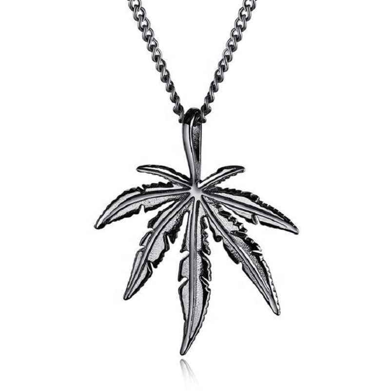 LADONNA Maple Leaf & Hemp Leaf Pendant Chain Necklace for Men & Women - Black Hip Hop Punk Jewelry | Perfect for Music Festivals, Streetwear Fashion & Gothic Style Accessories
