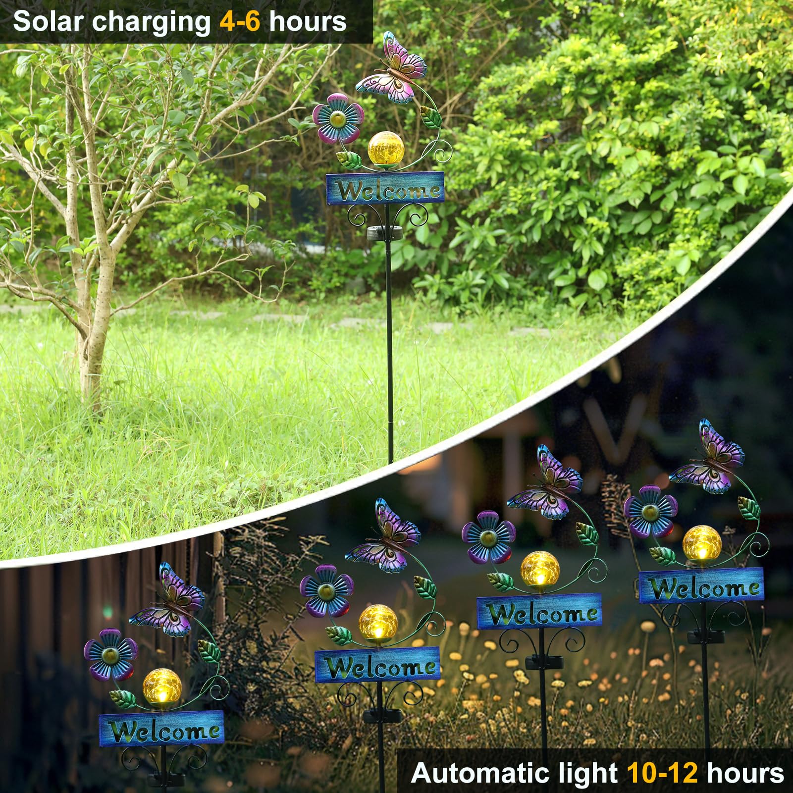 LOVERUIS Solar Garden Lights - Waterproof Butterfly Crackle Ball Lanterns for Outdoor Decoration, Balcony, Lawn & Welcome Door Sign | IP65 Weatherproof, Solar-Powered Landscape Lighting for Patio, Yard & Garden Decor