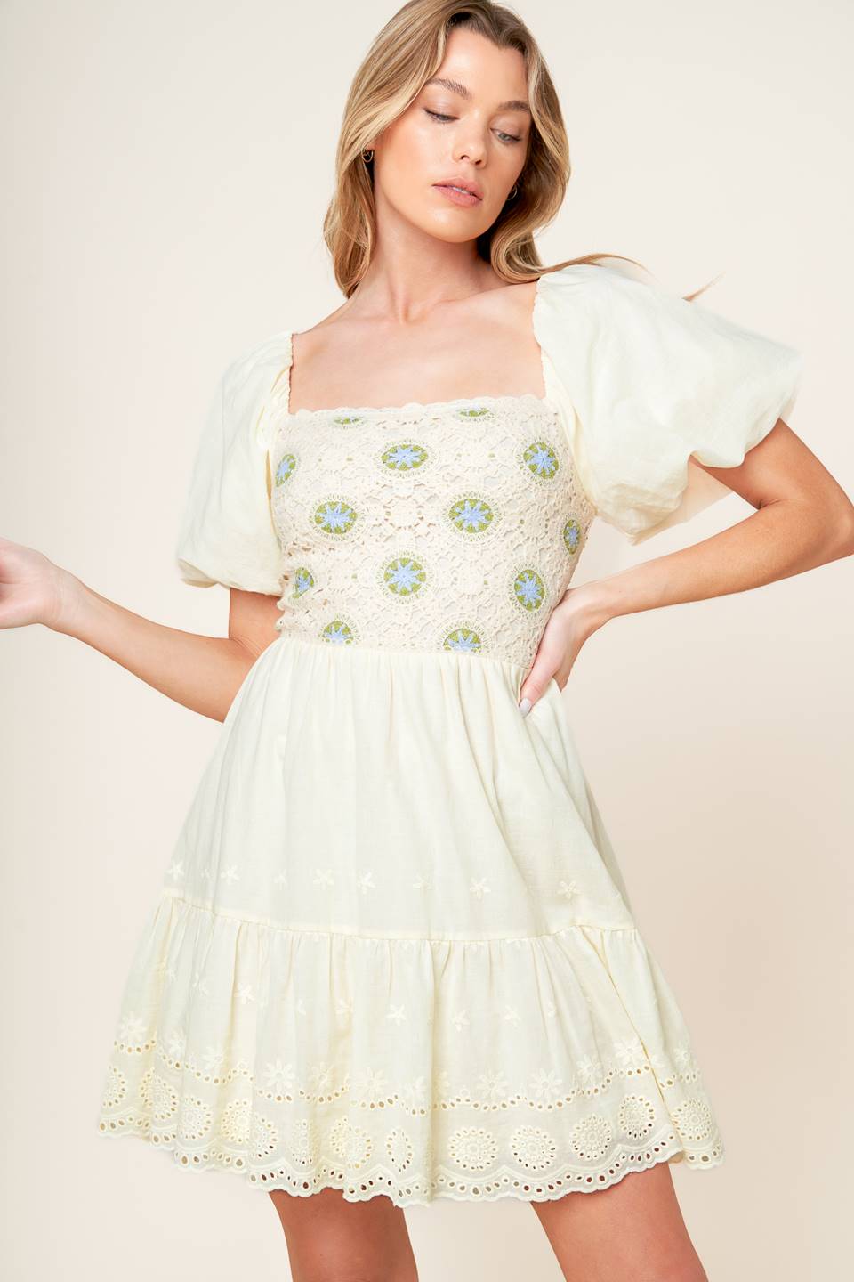 LOLA BOHO Mini Dress in Cream - Flowy Summer Dress for Beach, Vacation & Festival Wear