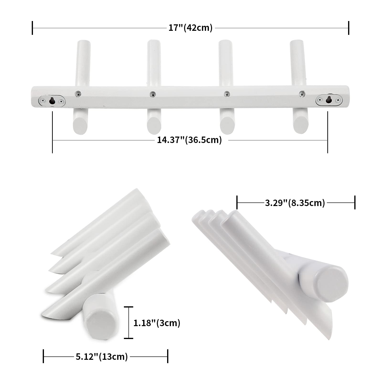 Modern Wood Coat Rack - Wall Mounted Entryway Organizer with 4 Peg Hooks for Coats, Robes, Towels & Hats - White Wooden Wall Hanger for Bedroom, Hallway & Mudroom Organization