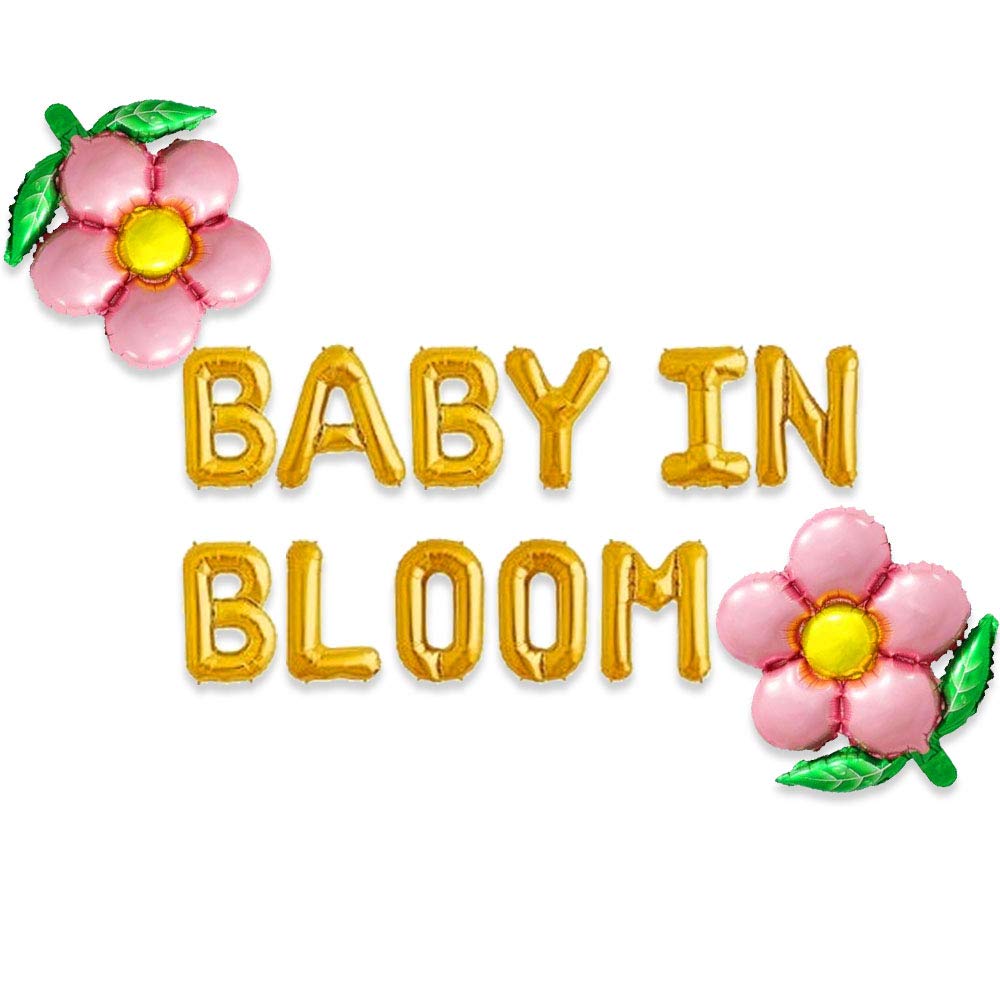 JeVenis Baby in Bloom Balloons & Banner - Floral Baby Shower Decorations Backdrop for Gender Reveal, Newborn Welcome Party, Nursery Decor (Pink/White)