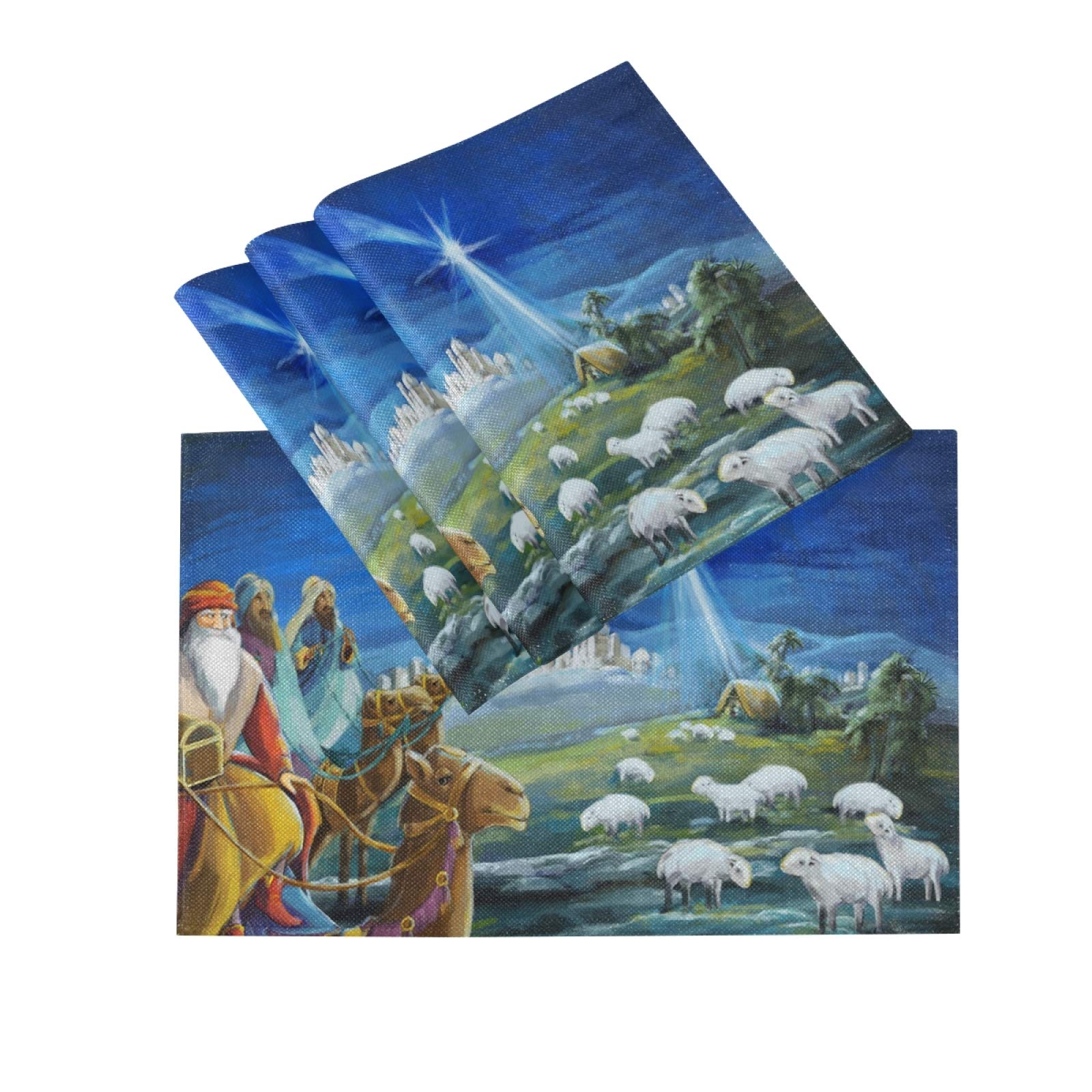 ALAZA Holy Family Nativity Christmas Religious Burlap Placemats - Set of 4 for Dining Table, Kitchen & Holiday Decor - Perfect for Christmas Dinner, Family Gatherings & Festive Home Decor