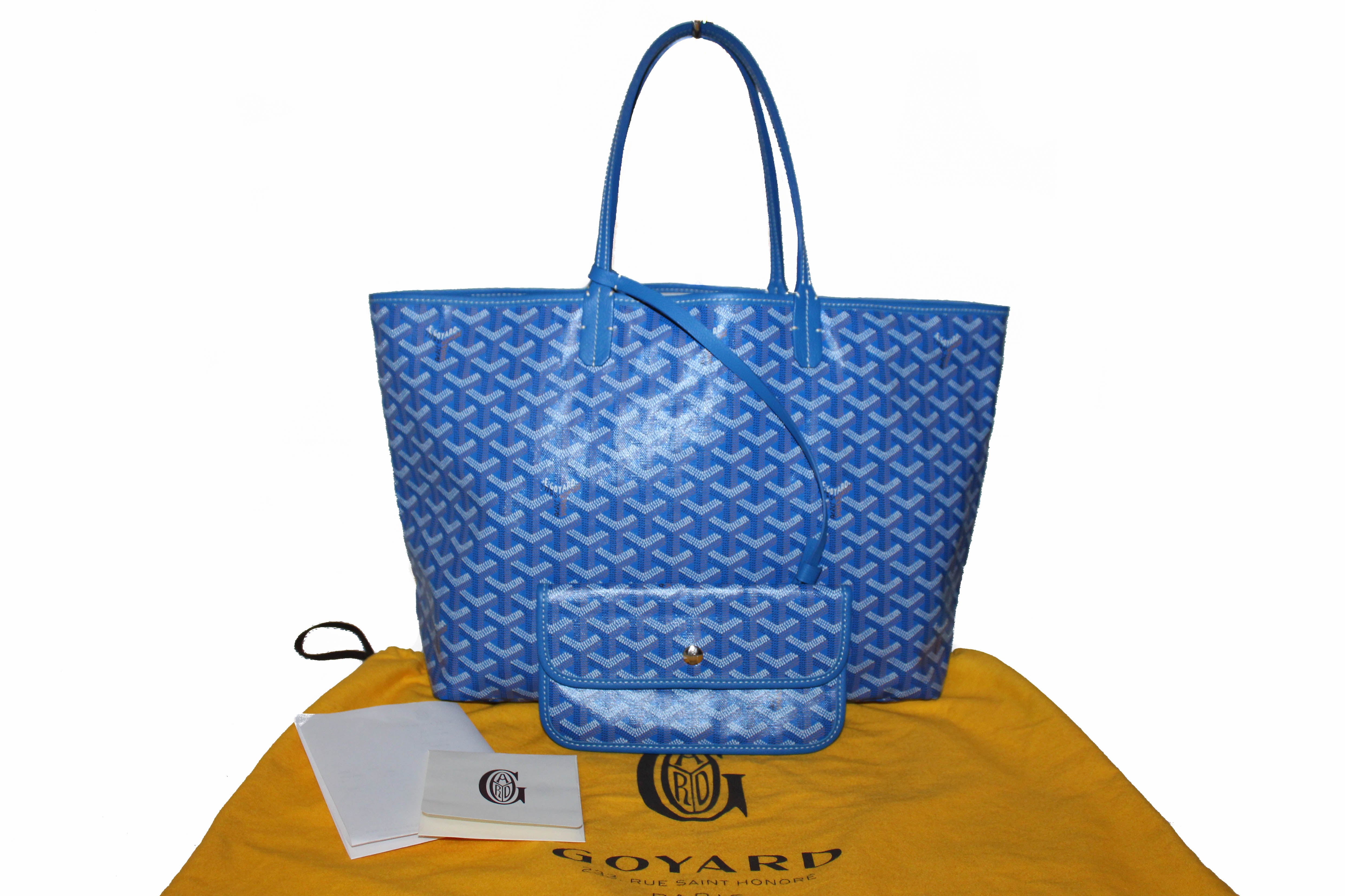 Authentic Goyard St. Louis PM Tote Bag - Blue Chevron Print Coated Canvas Luxury Handbag for Women | Perfect for Work, Travel & Everyday Use