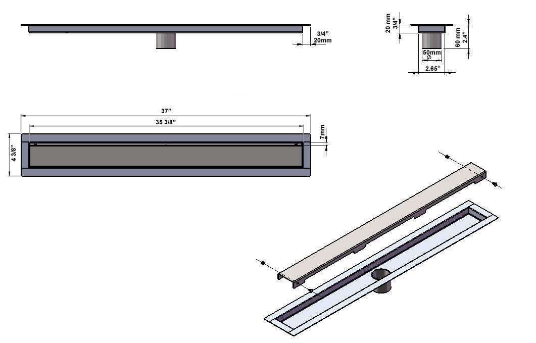 Serene Linear Shower Drains - 35 Inch Stainless Steel Luxury Invisible Slim Drain with Hair Trap - Perfect for Modern Bathrooms & Spa-Like Showers