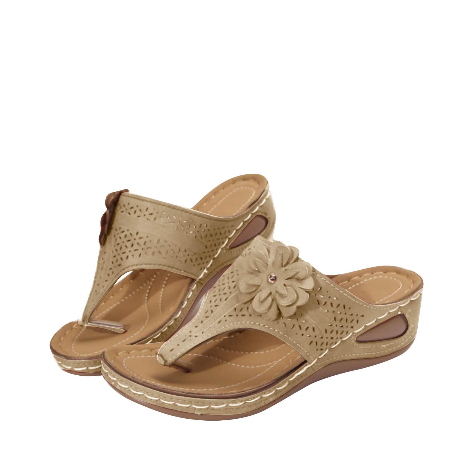 Oelaio Women's Summer Wedge Sandals - Clearance Sale, Large Size, Solid Beige, Fish Mouth Design - Perfect for Beach, Vacation, and Casual Outings