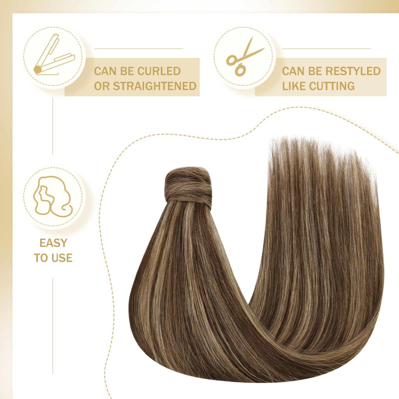 Ve Sunny Real Human Hair Ponytail Extension - 22inch Dark Brown with Platinum Blonde Highlights (80g) | Invisible Seamless Clip-in Hair Extension for Daily Wear, Parties & Special Occasions
