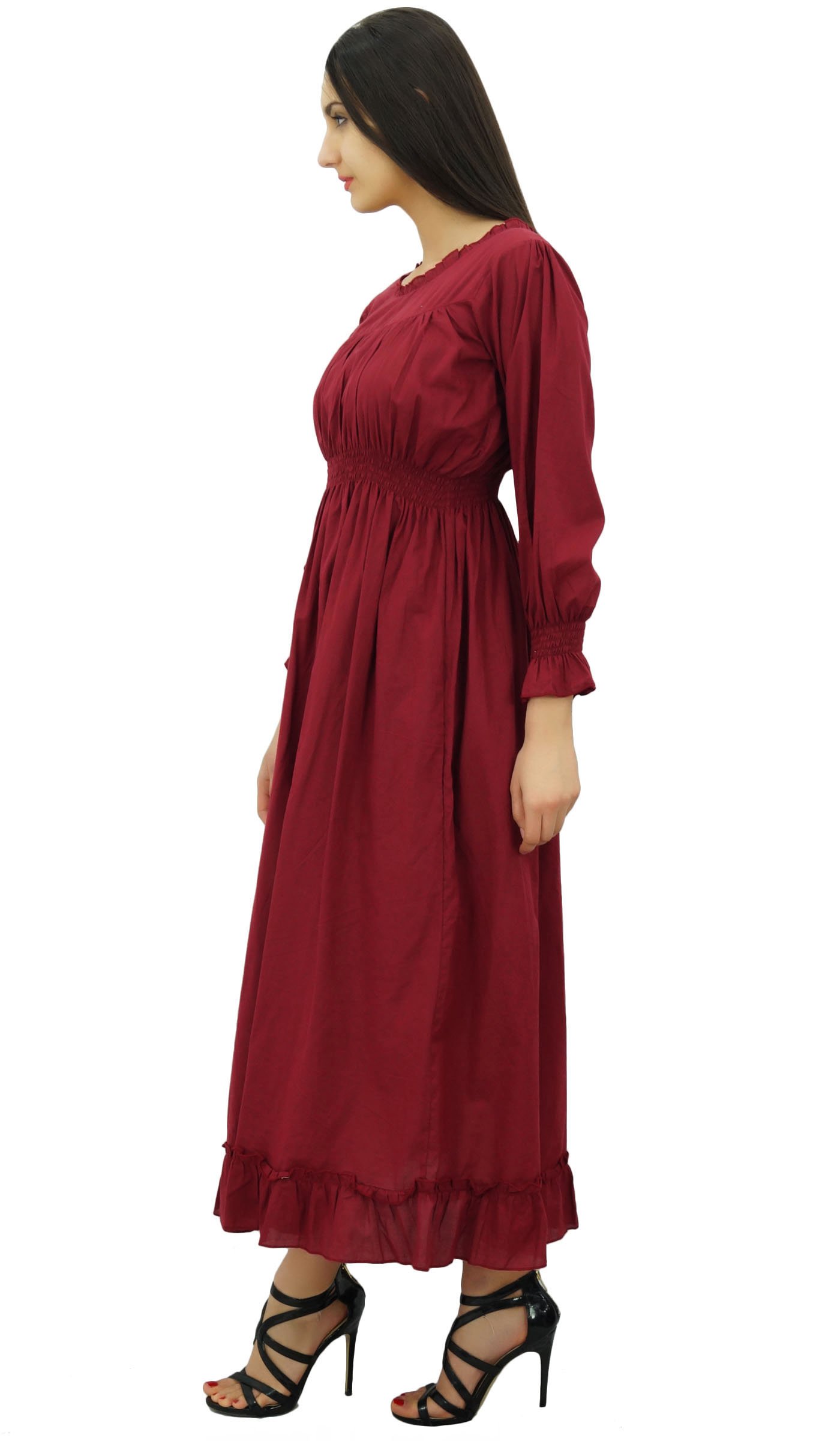 Bimba Women's Cotton Smocked Waist Long Casual Maxi Dress - Flowy Summer Beach Dress for Vacation, Date Night & Outdoor Events