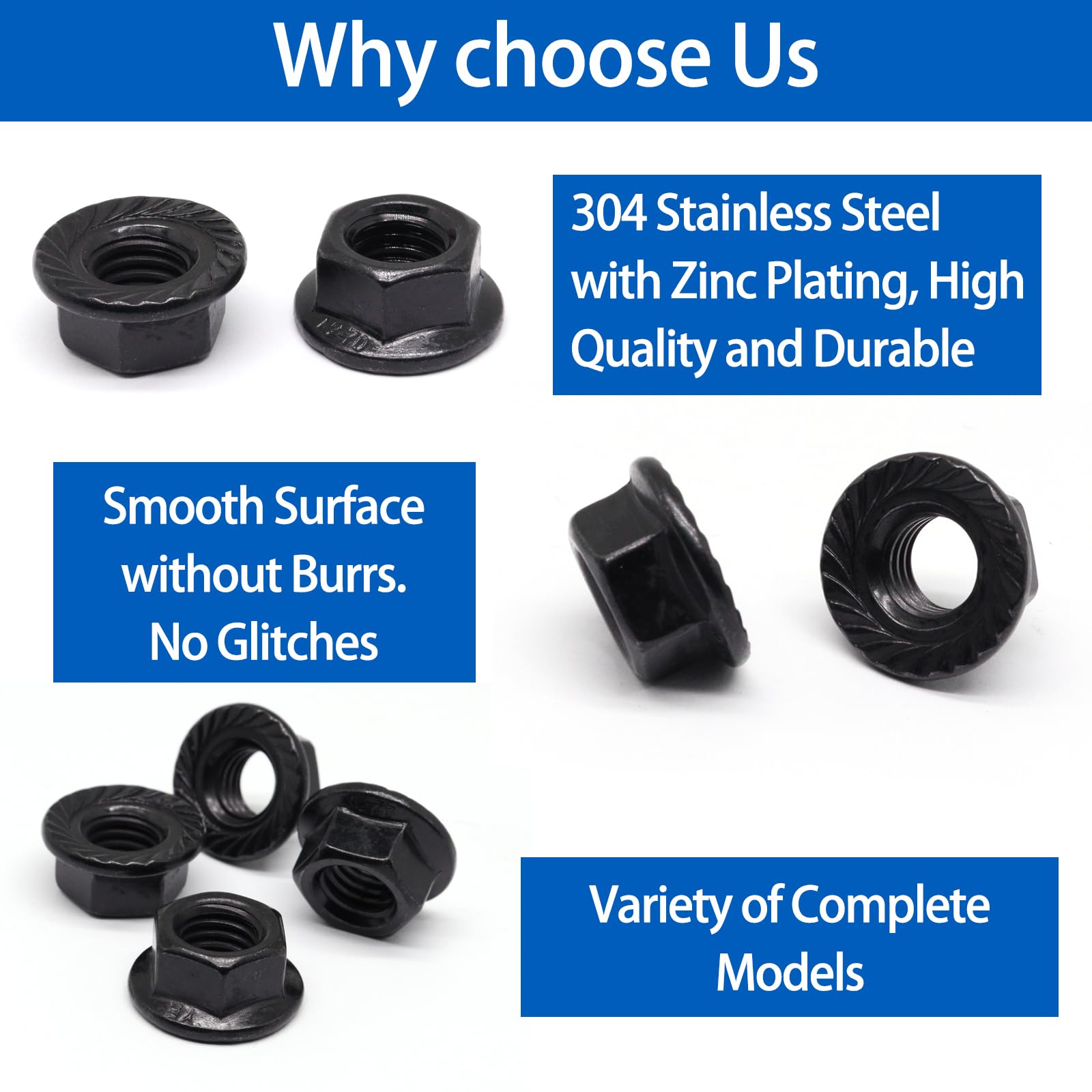 30pcs M10 x 1.5mm 304 Stainless Steel Serrated Flange Hex Nuts - Metric Hardware Fasteners with Bright Zinc Plating Black Finish - Ideal for Automotive, Machinery and DIY Projects