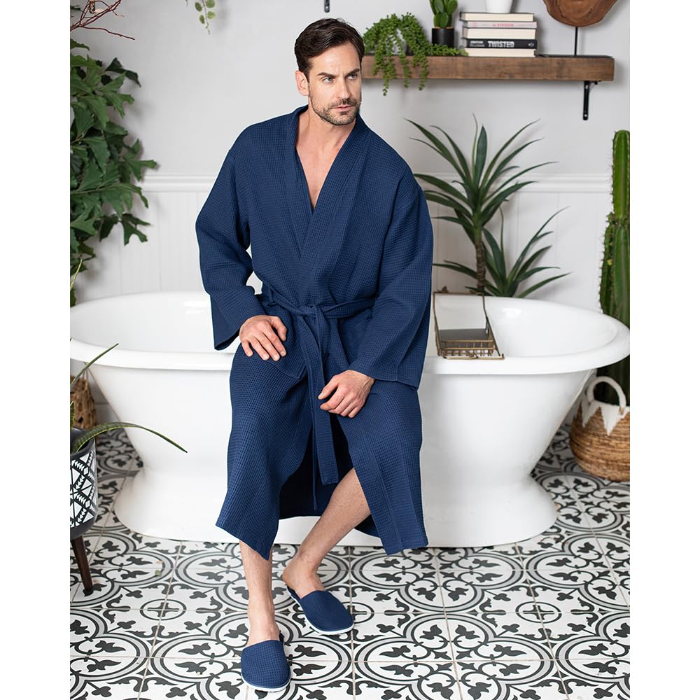 Premium Men's Cotton Waffle Bathrobe - Ultra Soft SPA Robe for Men | Luxury Lounge Wear for Home, Spa & Resort Relaxation