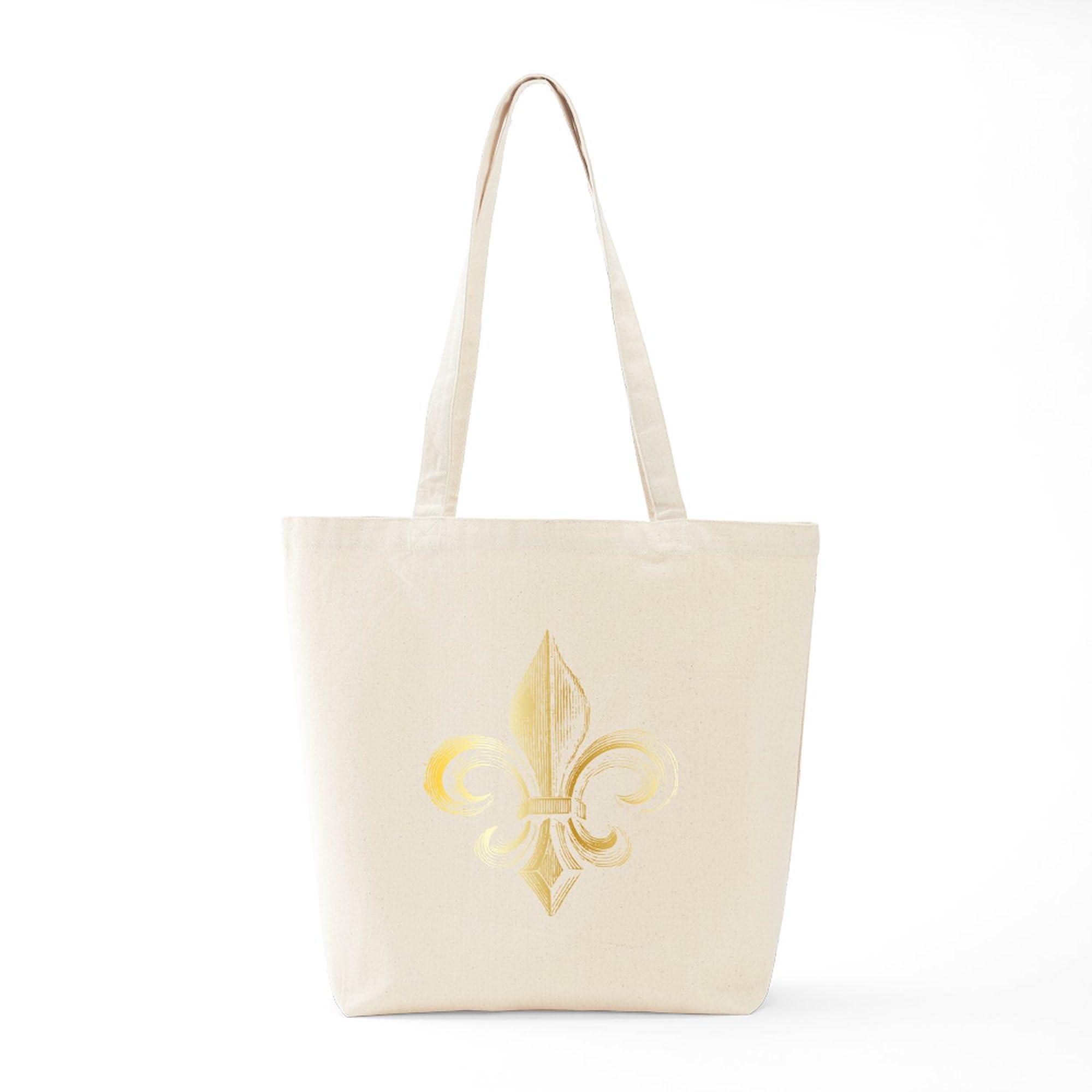 Gold Fleur De Lis Tote Bag - Natural Canvas Reusable Shopping Bag for Groceries, Beach & Everyday Use | Eco-Friendly & Durable