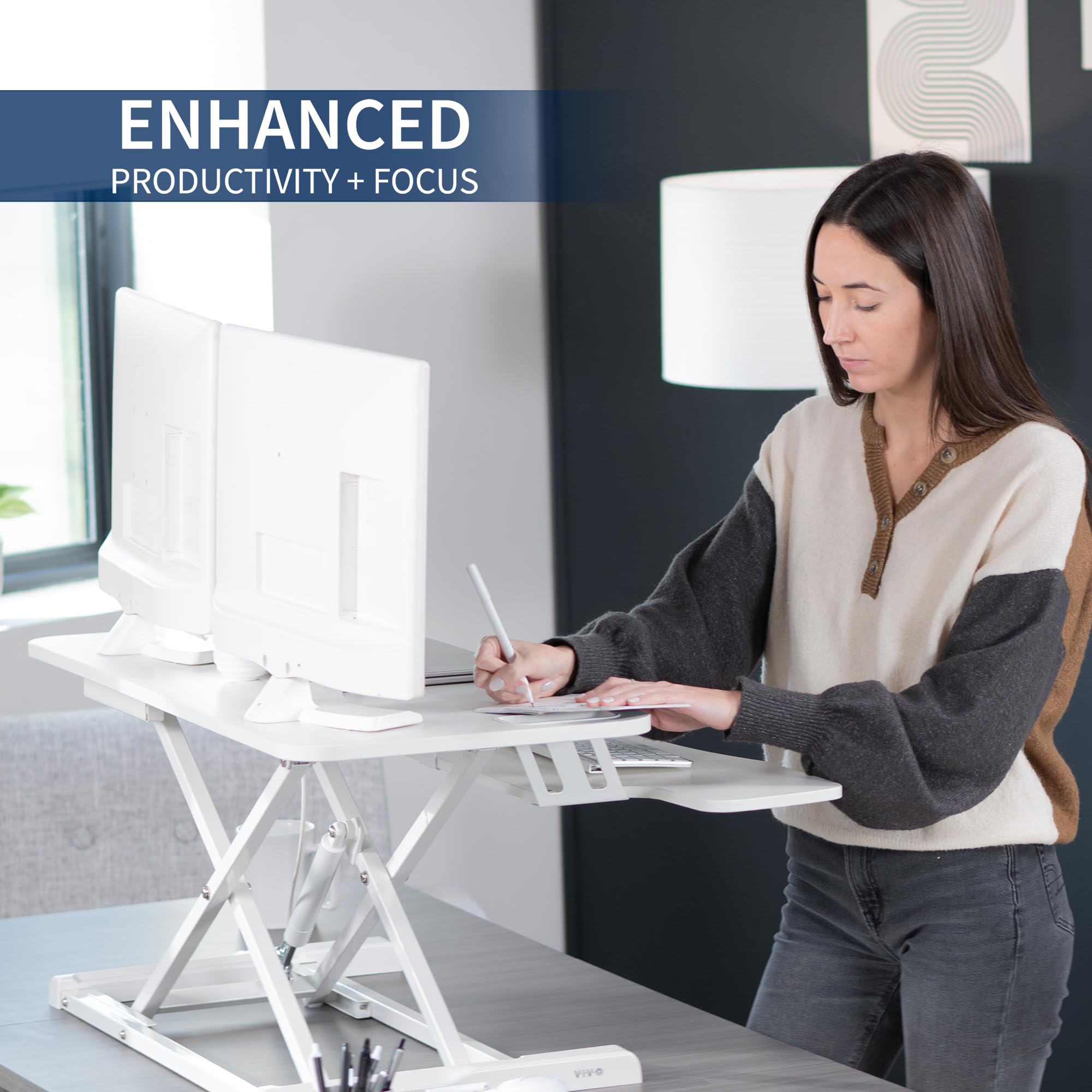 VIVO K Series 38 Inch Height Adjustable Sit to Stand Desk Converter - Dual Monitor & Laptop Workstation with Wide Keyboard Tray, White (DESK-V037KW) - Perfect for Home Office, Gaming & Ergonomic Workspace Setup