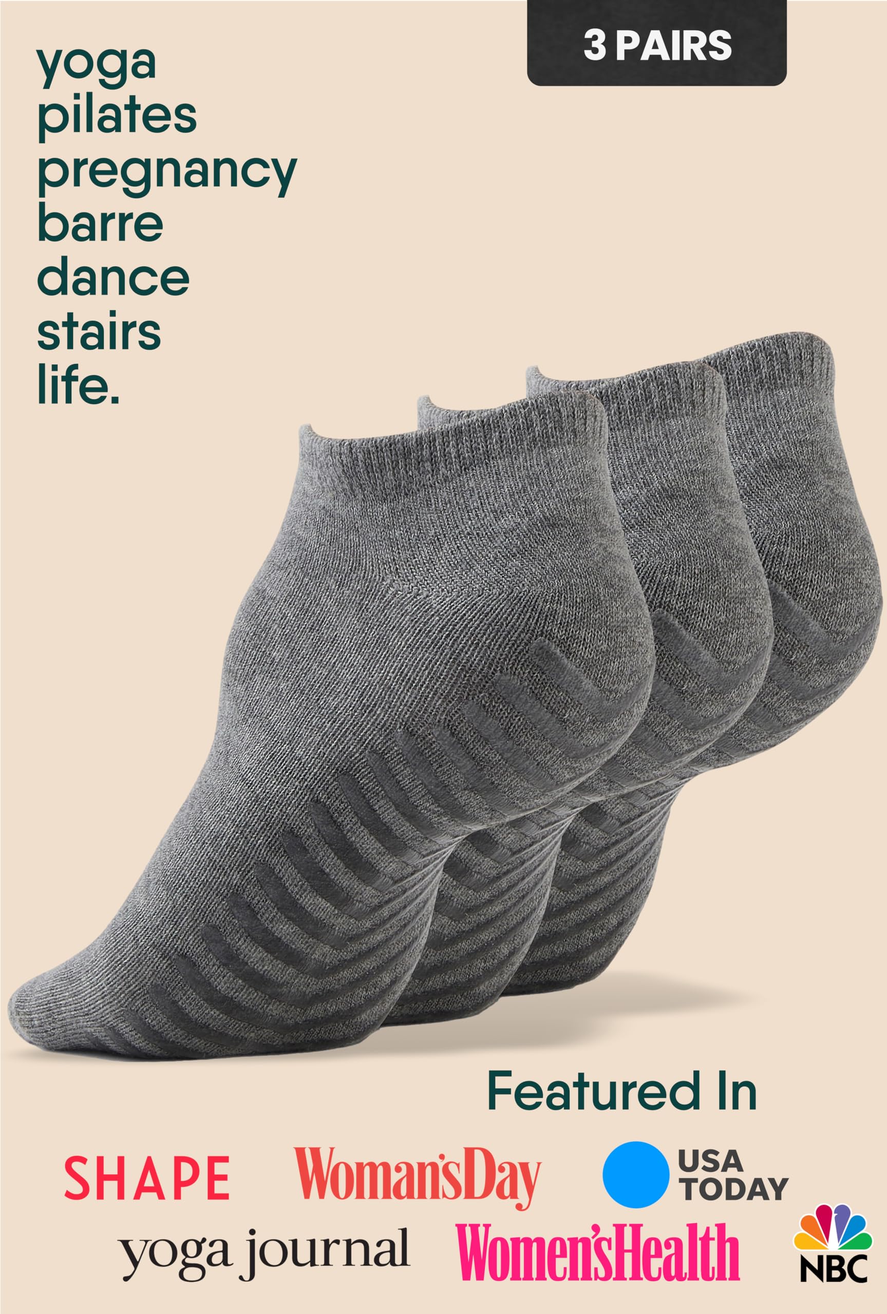 Gripjoy Non-Slip Grip Socks for Women & Men - 3 Pairs Yoga Socks with Grippers, Anti-Skid Hospital Socks - Perfect for Yoga, Pilates, Barre, Hospital Use and Home Wear