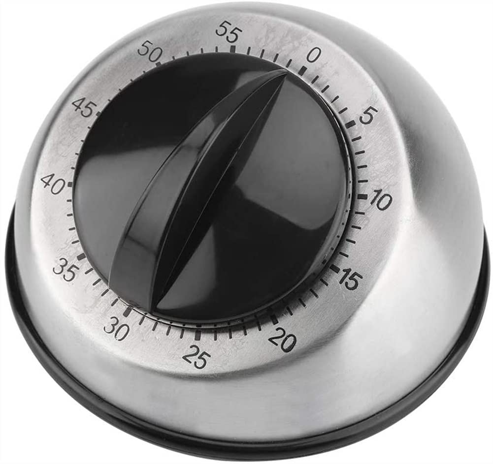 60 Minute Stainless Steel Mechanical Kitchen Timer - Wind Up Countdown Timer with Loud Alarm & Quiet Operation for Cooking, Baking, Exercise - Perfect for Home Kitchen, Office, Classroom (JSQ6.2)