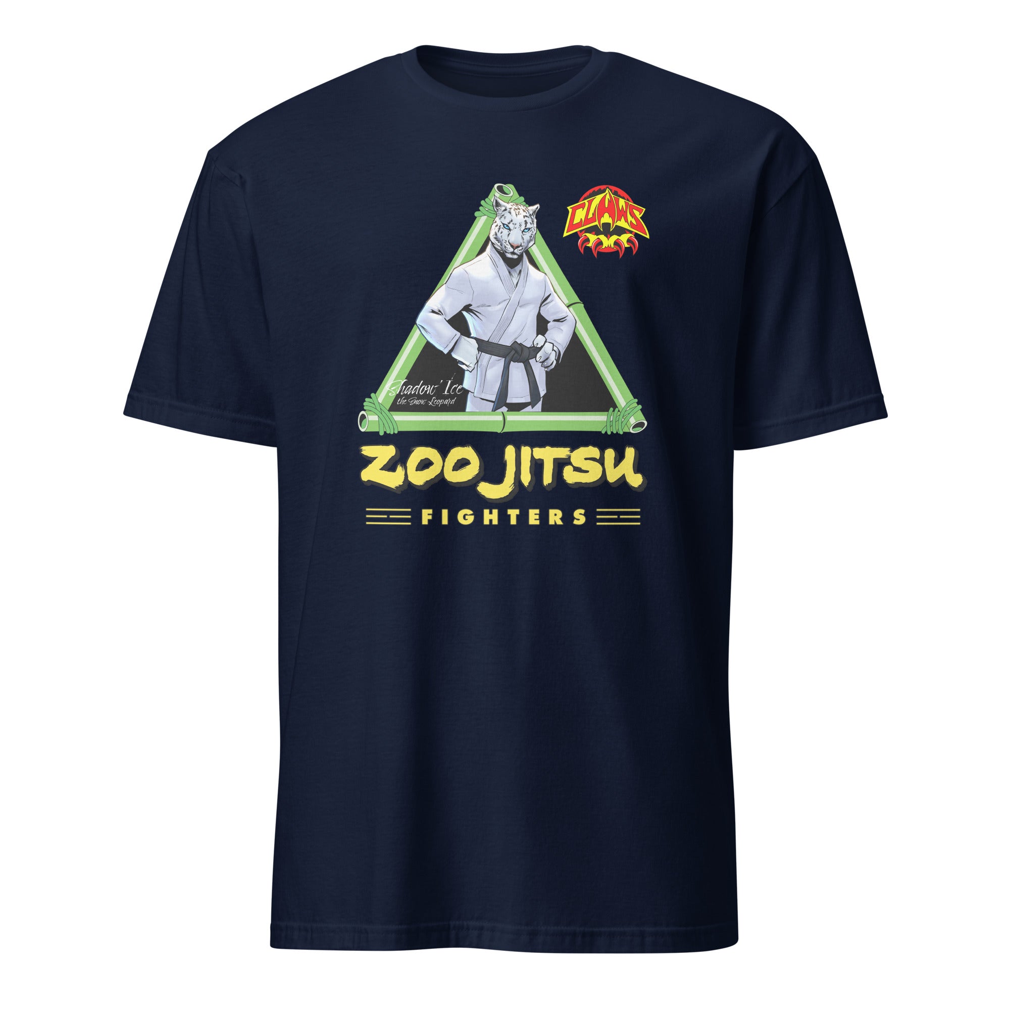 Zoo Jitsu Fighters Shadow 'Ice' Snow Leopard Graphic T-Shirt - Unisex Short Sleeve Cotton Tee for Casual Wear, Gifts & Anime Fans