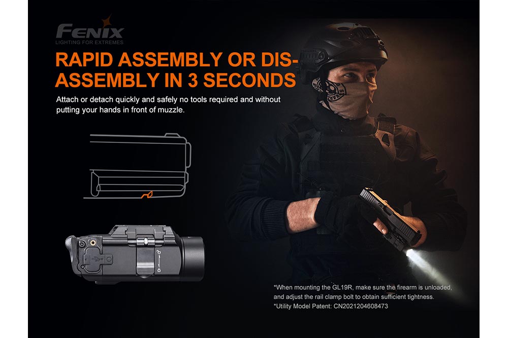 Fenix GL19R Rechargeable Tactical Flashlight - 1200 Lumens, USB-C Charging, IP68 Waterproof for Outdoor, Camping, Hunting & Emergency Use