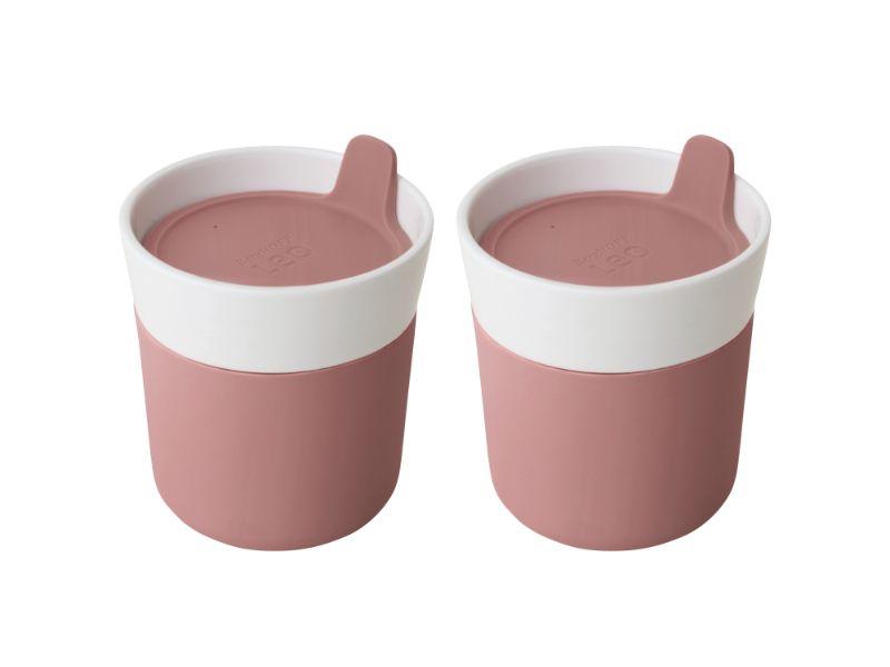 BergHOFF Leo 8.4oz Porcelain Travel Mug with Lid - Insulated Coffee Cup for Hot & Cold Drinks, Set of 2, Pink - Perfect for Commuting, Office, Camping & Gifts