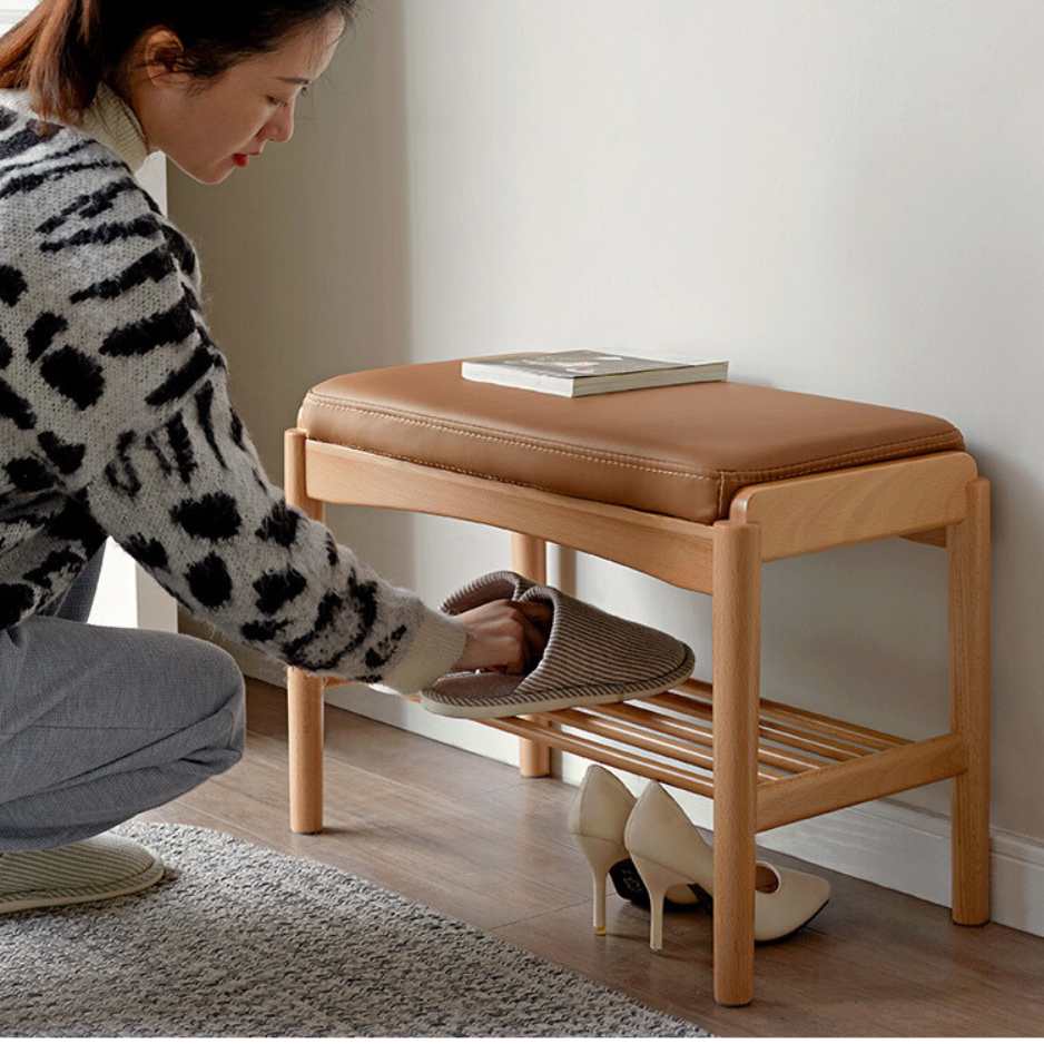 Solid Wood Shoe Storage Bench - Beech, Cherry, Walnut & Oak - Entryway Organizer for Home & Closet Storage
