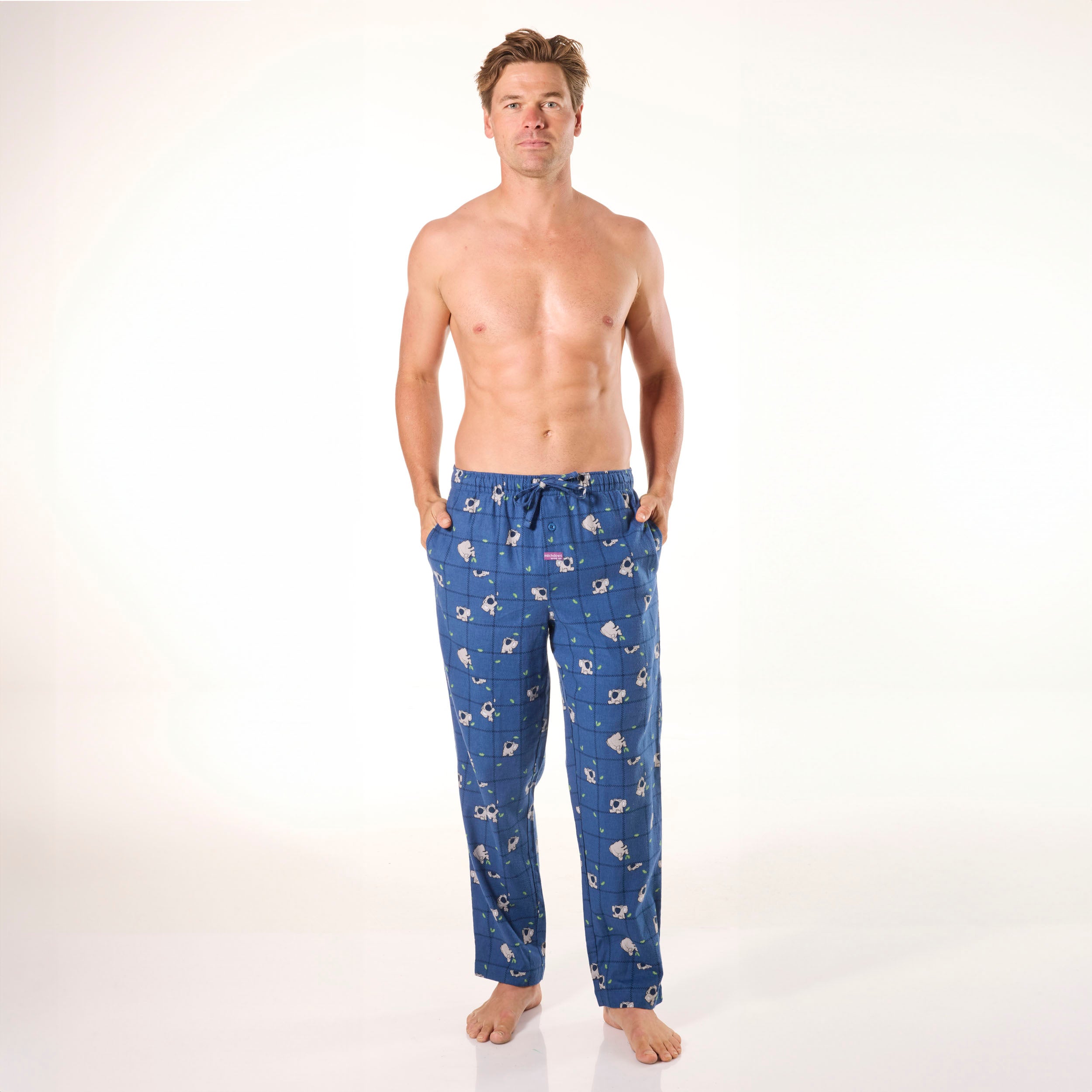 Men's Koala Check Cotton Flannel Sleep Pants - Soft & Comfortable Lounge Pajama Bottoms for Relaxing at Home (Blue) - Perfect for Lounging, Sleeping & Winter Comfort