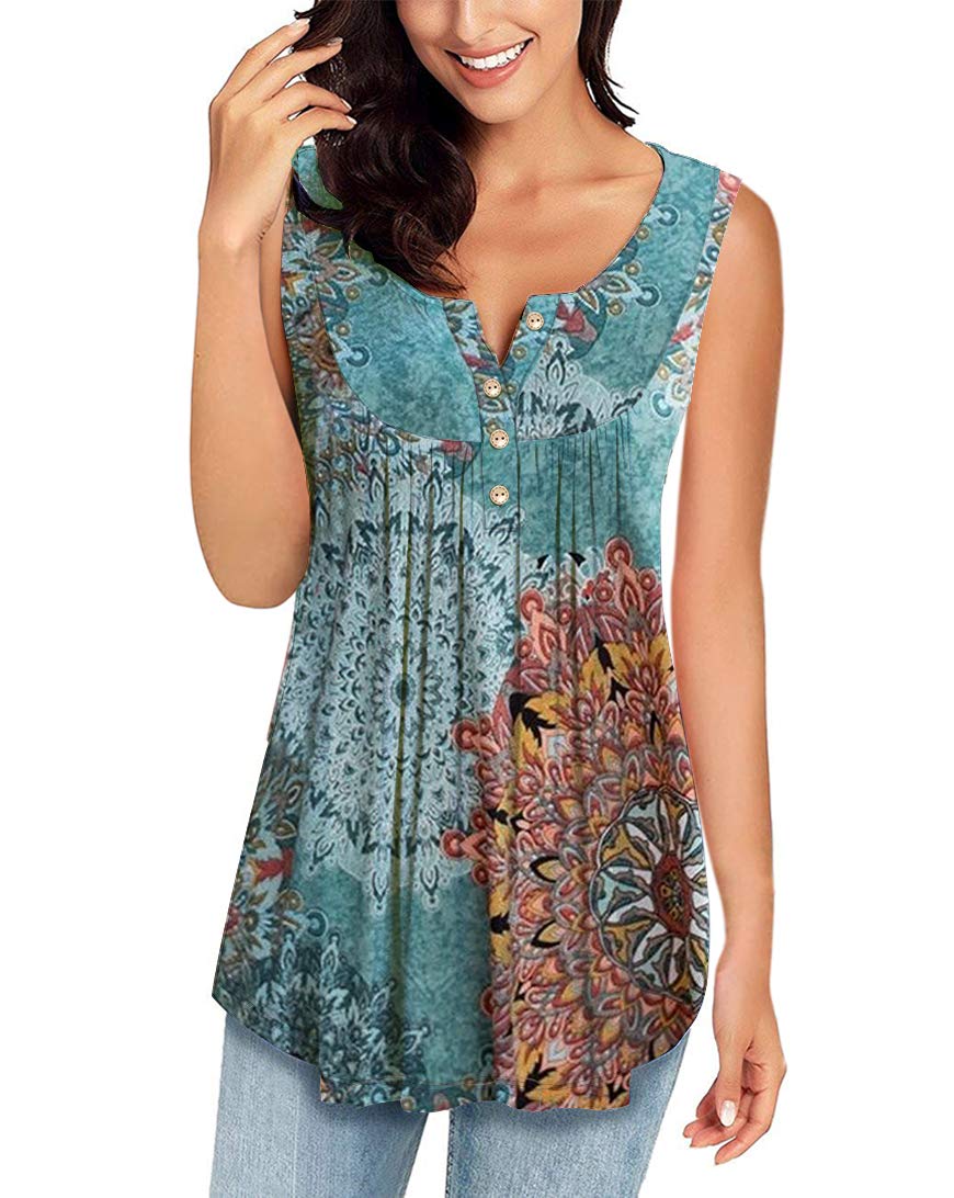MIROL Women's Summer Sleeveless V-Neck Solid Color Casual Swing Shirt - Flowy Button Down Tank Top Blouse for Beach, Travel & Everyday Wear