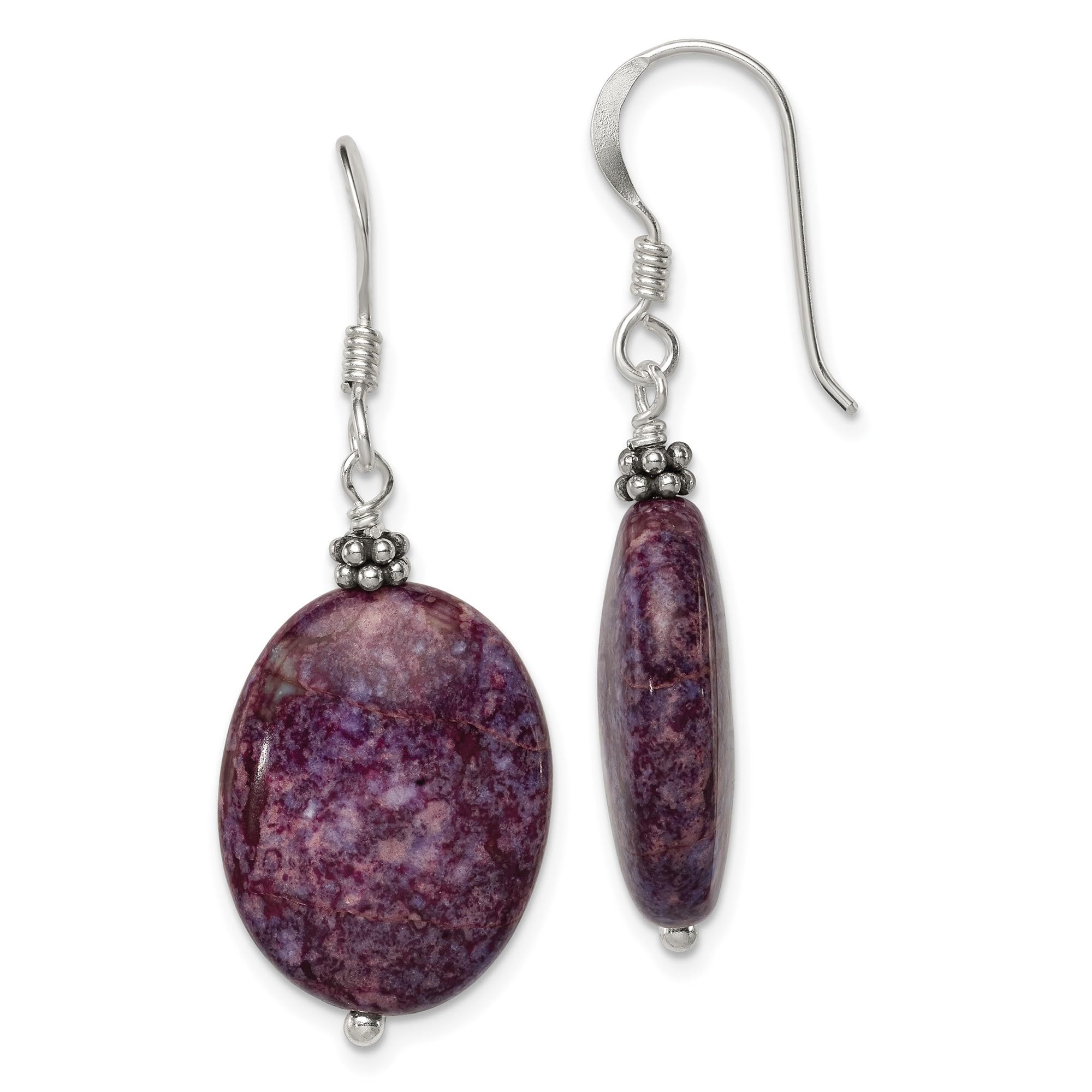 925 Sterling Silver Beaded Purple Charoite Oval Drop Dangle Earrings for Women | Handmade Gemstone Jewelry Gift | Perfect for Parties, Weddings & Special Occasions