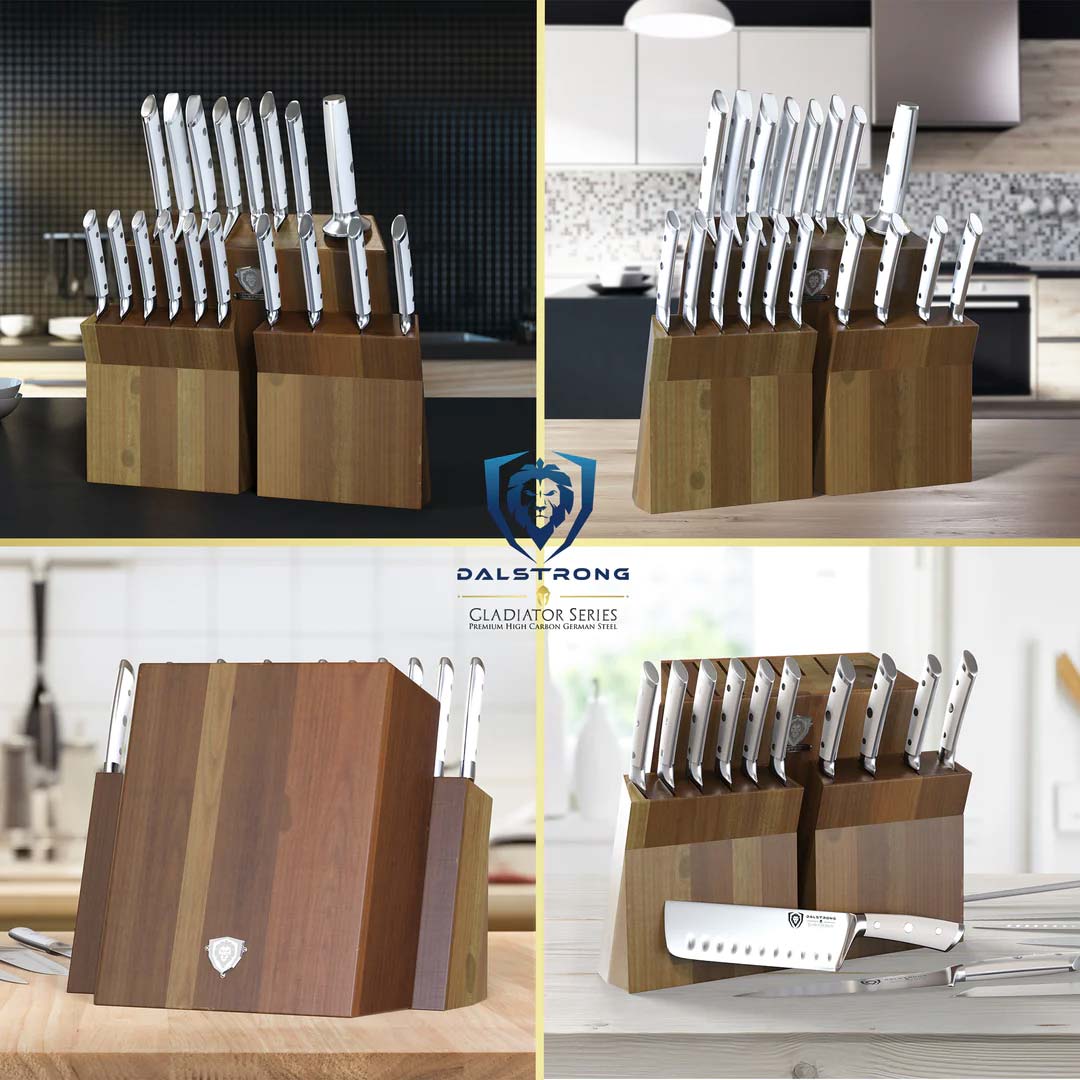 18-Piece Colossal Knife Set with Wooden Block - Gladiator Series with White Handles - NSF Certified Professional Kitchen Knives by Dalstrong - Perfect for Home Chefs & Culinary Enthusiasts