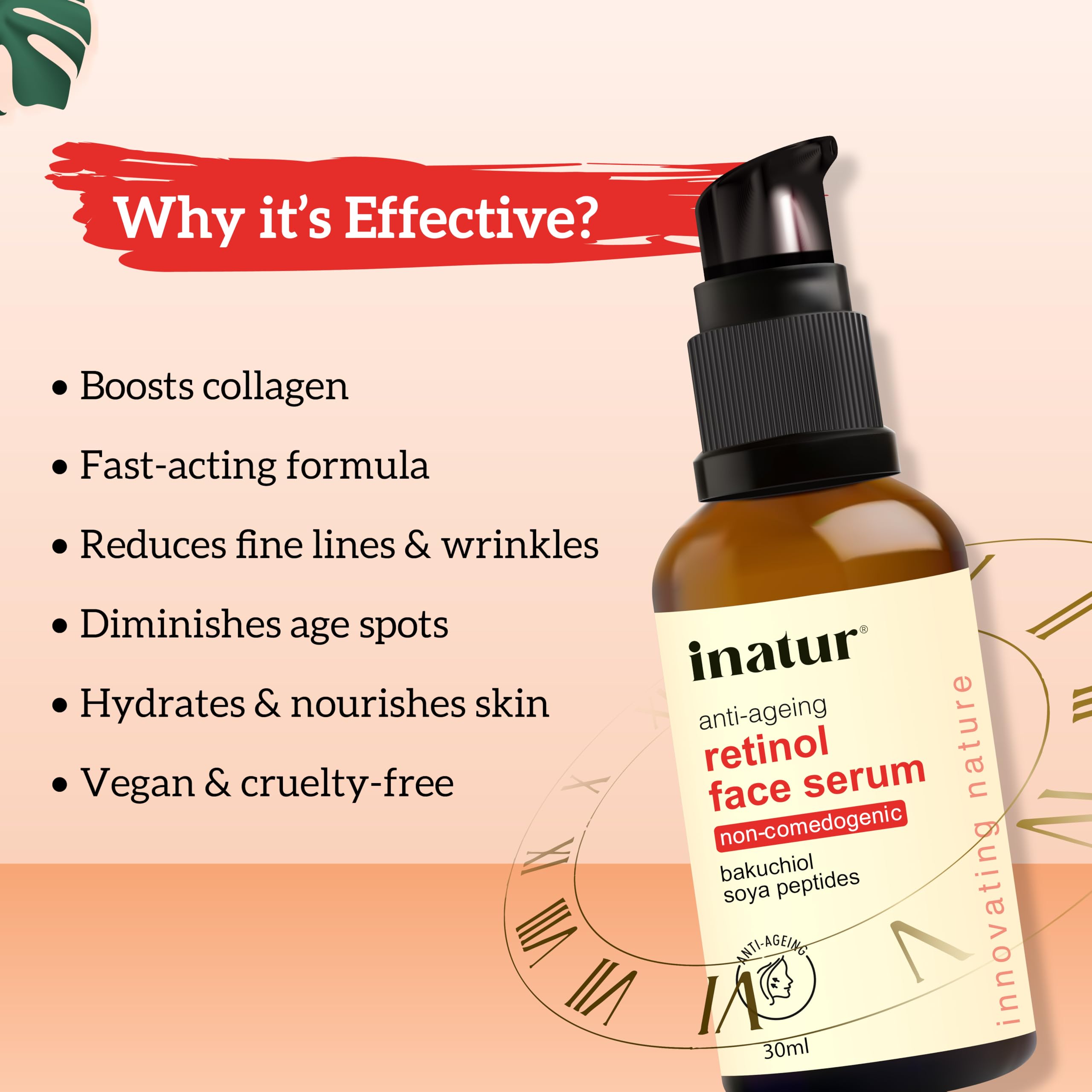 **inatur Retinol Serum with Bakuchiol for Face – Anti-Aging & Wrinkle Reduction Treatment | Reduces Fine Lines, Firms Skin & Boosts Collagen | Night Repair Serum for Youthful Glow & Hydration | 30ml | Perfect for Nighttime Skincare Routine & Anti-Aging Regimen**