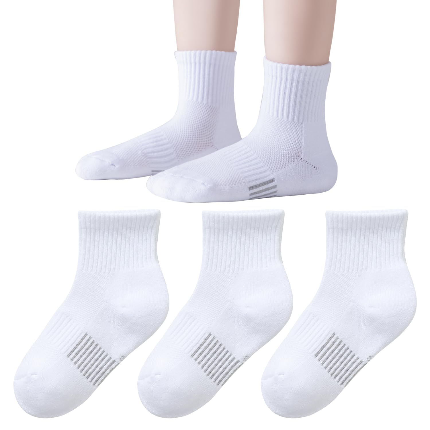 EPEIUS Kids Girls' Cushioned Cotton Running Socks - Thick Ankle Athletic Socks for Sports & Play - Comfortable Quarter Socks for Ages 5-15 - Perfect for School, Gym & Daily Activities