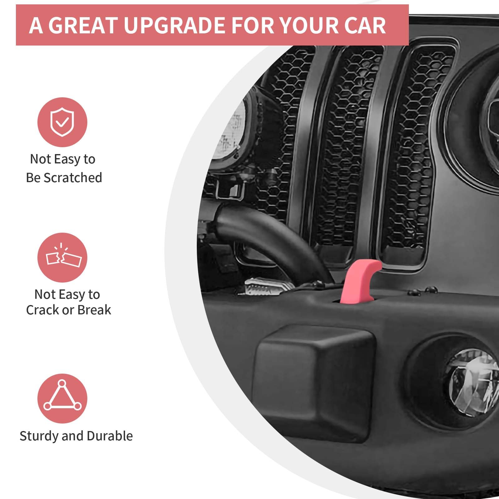 Pink Bumper Tow Hook Covers 2Pcs - Compatible with 2007-2018 Jeep Wrangler JK/JKU & 2018-2025 JL/JLU/Gladiator JT - Durable Exterior Accessories for Off-Road Protection & Style Enhancement