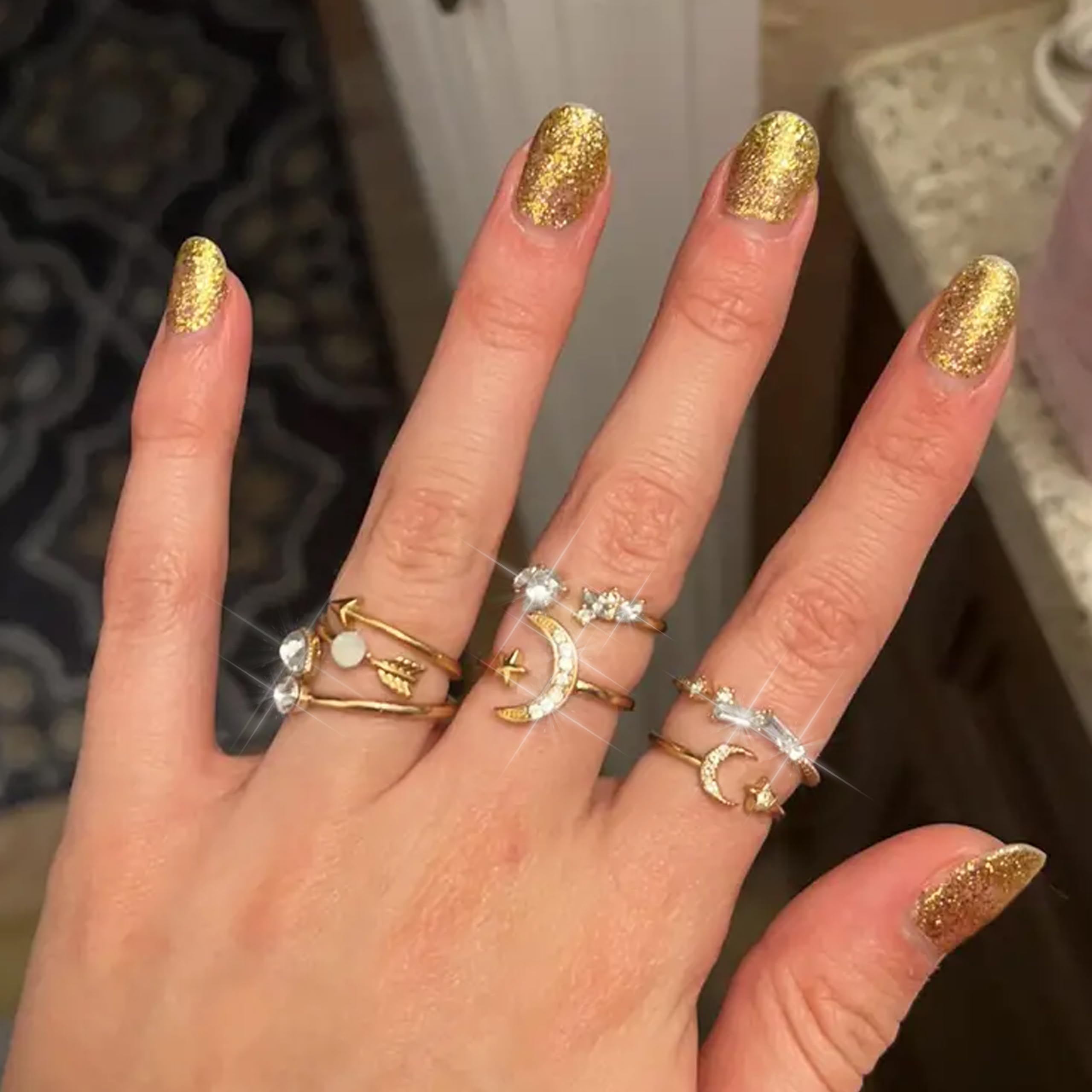 Trendy Gold Stackable Rings for Women - Boho Star Moon Heart Knuckle Rings Set - Elegant Jewelry Gift Pack for Birthday, Easter Basket Stuffers - Perfect for Layering & Everyday Wear