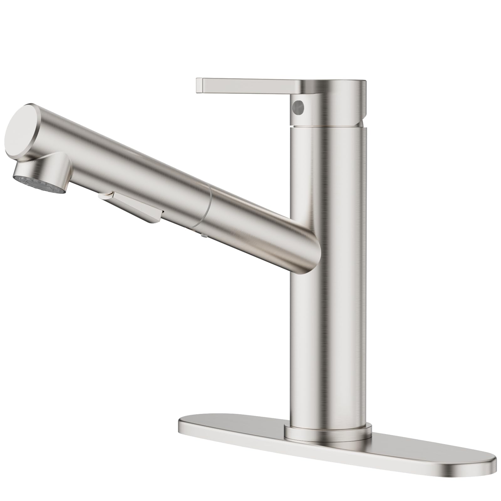 Brushed Nickel Kitchen Faucet with Pull Down Sprayer - 3 Function High Arc Stainless Steel Single Handle Sink Faucet with Deck Plate | Perfect for Modern Kitchen, Bar & Laundry Room Renovations
