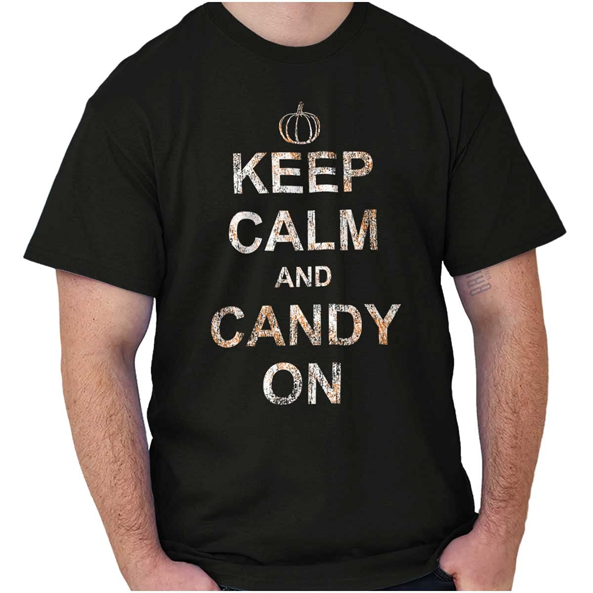 Keep Calm and Candy On Halloween Graphic T-Shirt for Men & Women - Fun Costume Party Outfit for Trick or Treating