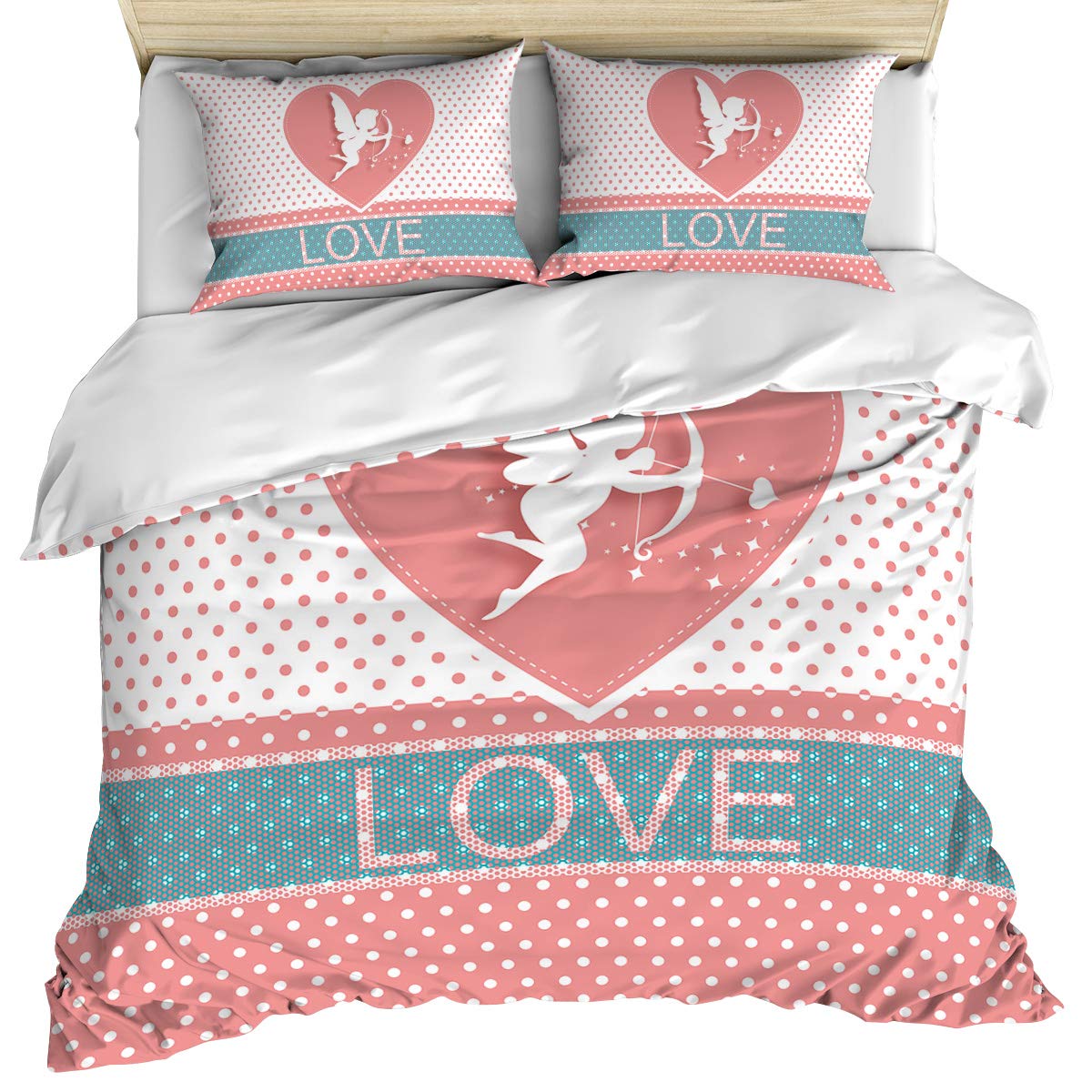Valentine's Day Crystal Emotion 3-Piece Bedding Set - Full Size Duvet Cover with Pillow Shams, Ultra Soft & Breathable Microfiber, Cupid Gold Arrow Design for Romantic Bedroom Decor | Perfect for Couples Gift, Anniversary & All-Season Comfort