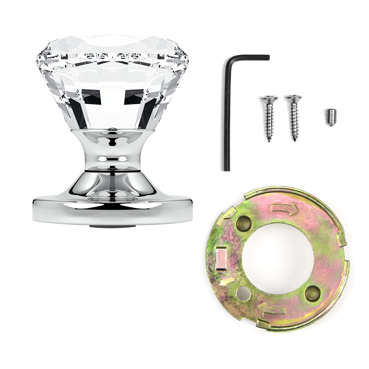 (8 Pack) Dummy Diamond Round Brilliant Crystal Door Knobs - Chrome Round Rosette for Cabinet, Drawer & Furniture - Elegant Home Decor Upgrade for Bedroom, Bathroom & Closet
