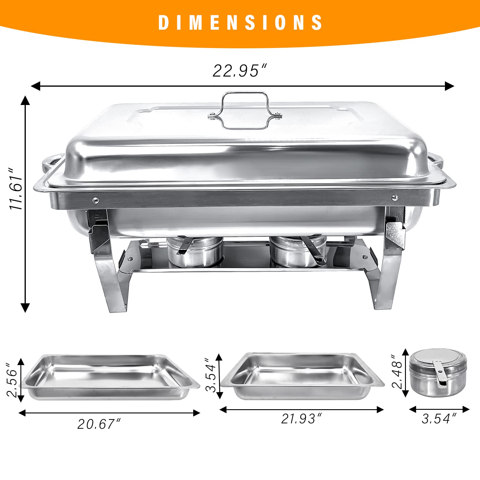 PRIJESSE Stainless Steel Chafing Dish Set - 4 Pack Rectangle Buffet Food Warmer with Lids, Bain Marie Pans & Fuel Holders for Catering, Restaurants, Weddings & Party Serving | Keep Food Warm for Hours at Events, Banquets & Buffet Lines