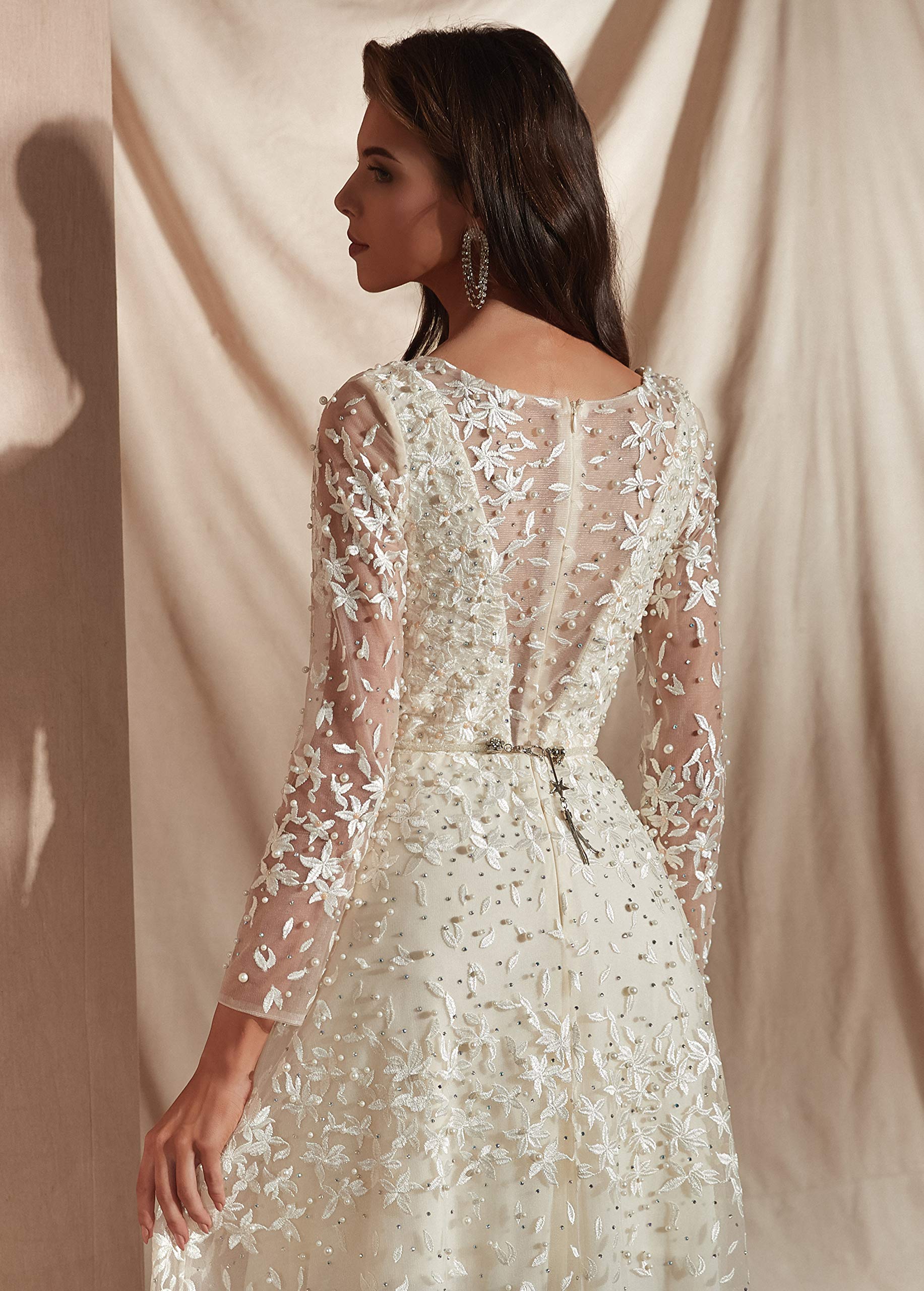Elegant Beaded Long Sleeve Lace Applique Tulle Wedding Dress for Women - Perfect for Bridal, Formal Events & Romantic Photoshoots