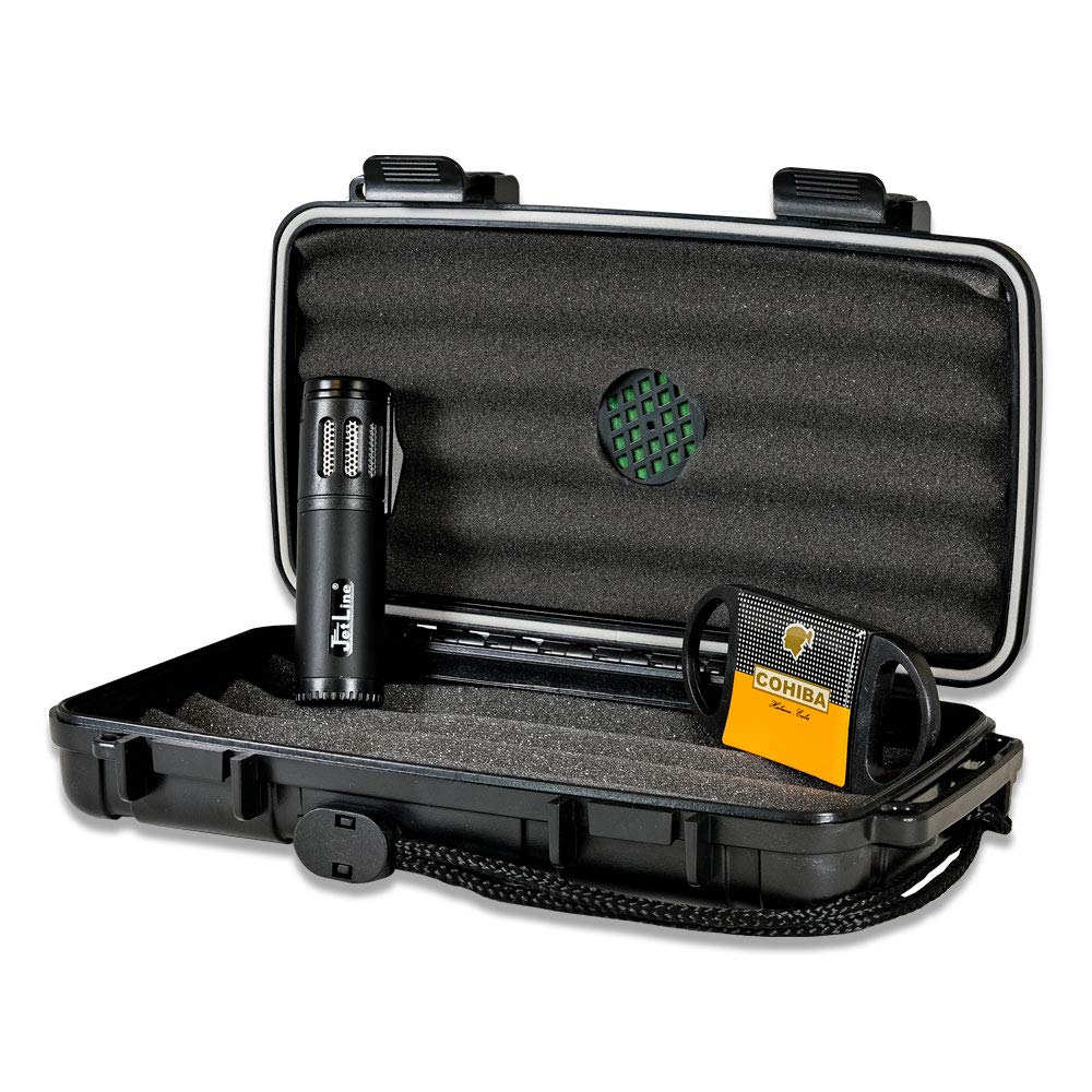 Premium Jetline Aspen Lighter & Cutter Set with Lotus Travel Humidor - Perfect for Cigar Enthusiasts, Outdoor Travel & Luxury Gifting