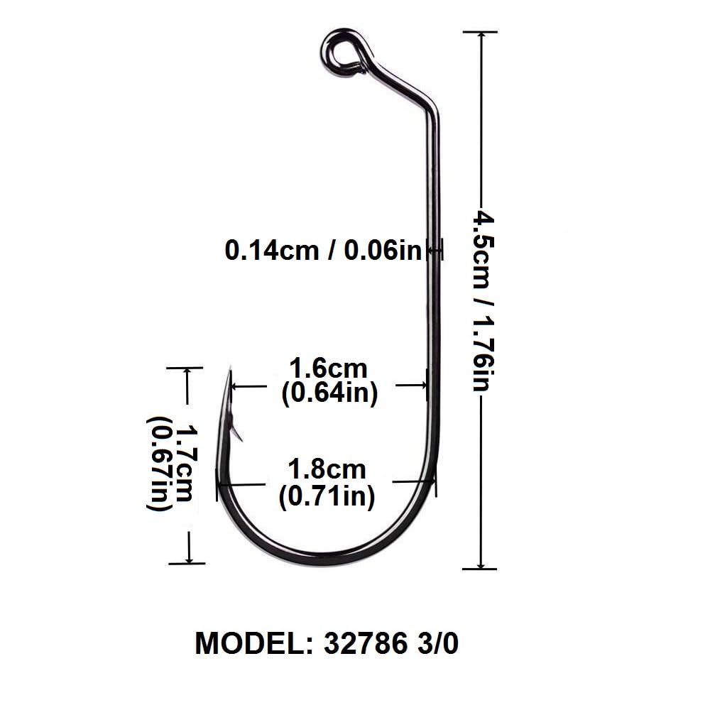 Sharp Tactical Jig Fishing Hooks - High Carbon Steel Fly Hooks with Barb (3/0 Size, 100Pcs, Black) - Perfect for Bass, Trout, and Saltwater Fishing