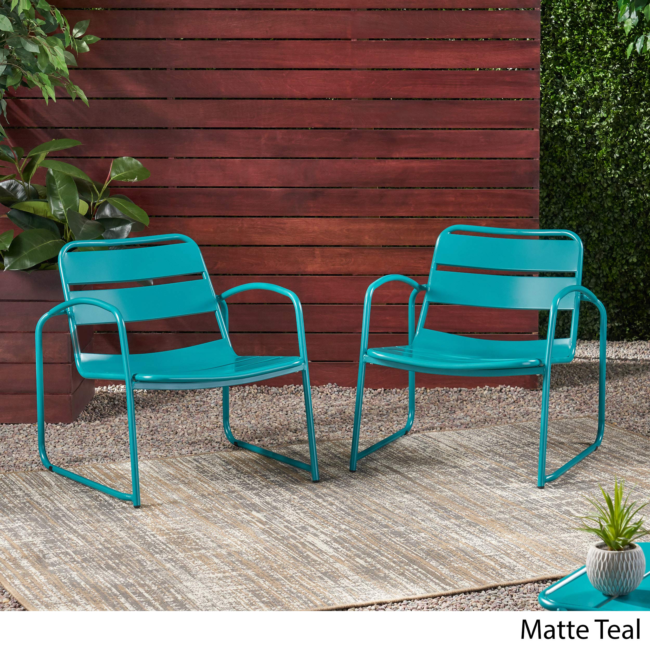 GDF Studio Outdoor Dining Chairs (Set of 2) - Matte Teal Patio Furniture for Garden, Poolside, Backyard & Restaurant Use