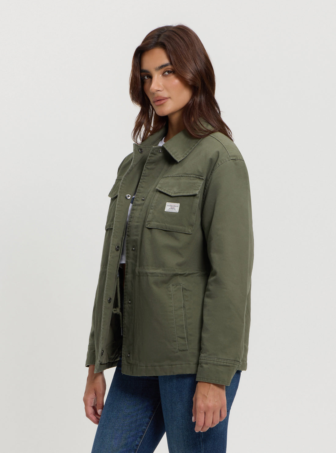 Guess Women's Green Utility Jacket - Lightweight Water-Resistant Outdoor Jacket for Hiking, Travel & Casual Wear